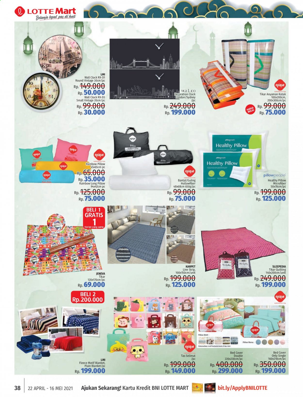 thumbnail - Promo LOTTE Mart - 04/22/2021 - 05/16/2021 - Produk diskon - tas, selimut, pillow, microfiber, karpet, cover, d3, clock, blanket, bantal. Halaman 38.