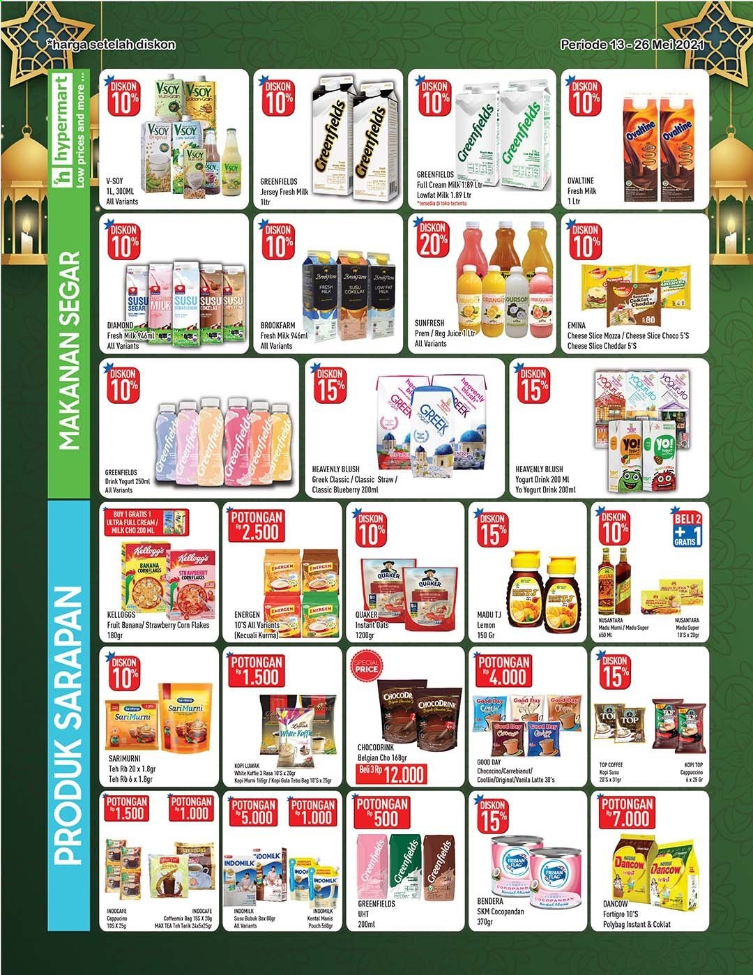 thumbnail - Promo Hypermart - 05/13/2021 - 05/26/2021 - Produk diskon - milk, coffee, indomilk, fruit, yogurt, top, tea, prem, lemon, oats, jersey, cheddar, gula, corn, cappuccino, bag, yogurt drink. Halaman 4.