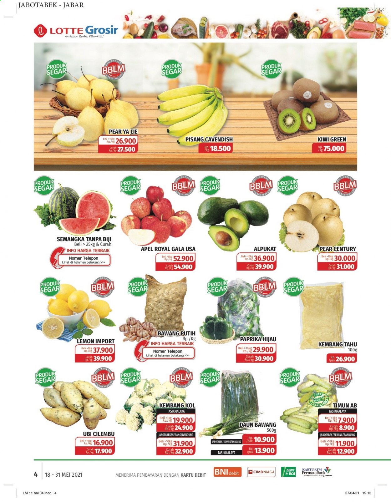 thumbnail - Promo LOTTE Grosir - 05/18/2021 - 05/31/2021 - Produk diskon - timun, semangka, paprika, paprika hijau, pisang, lemon, kiwi, bawang, bawang putih, apel, alpukat. Halaman 4.