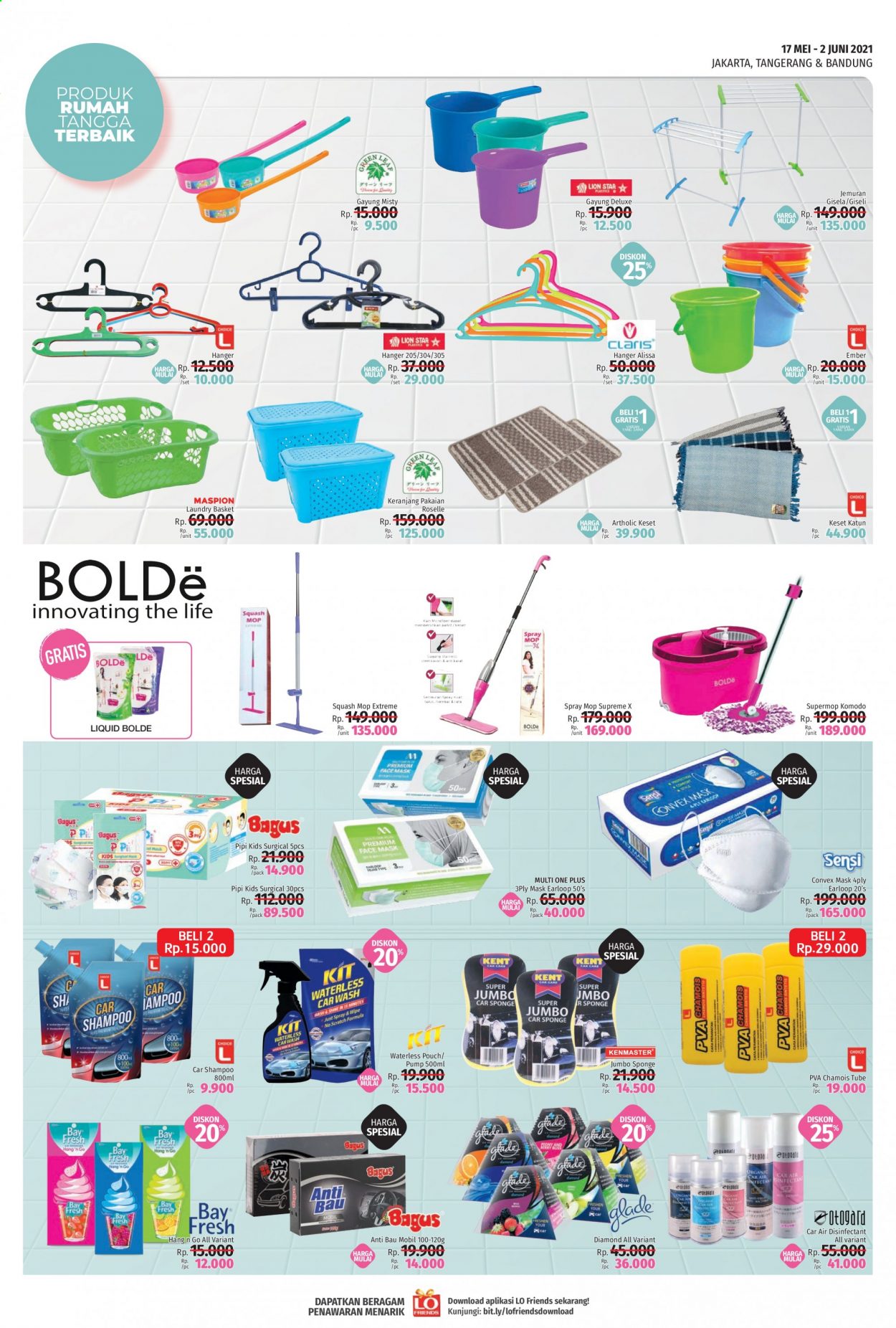 thumbnail - Promo LOTTE Mart - 05/17/2021 - 06/02/2021 - Produk diskon - tangga, squash, shampoo, mask, keranjang, keset, mobil, laundry basket, jemuran, harga mulai, basket. Halaman 5.