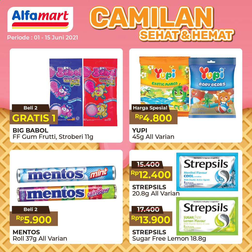 thumbnail - Promo Alfamart - 06/01/2021 - 06/15/2021 - Produk diskon - strepsils, stroberi, sugar, lemon, mint. Halaman 1.