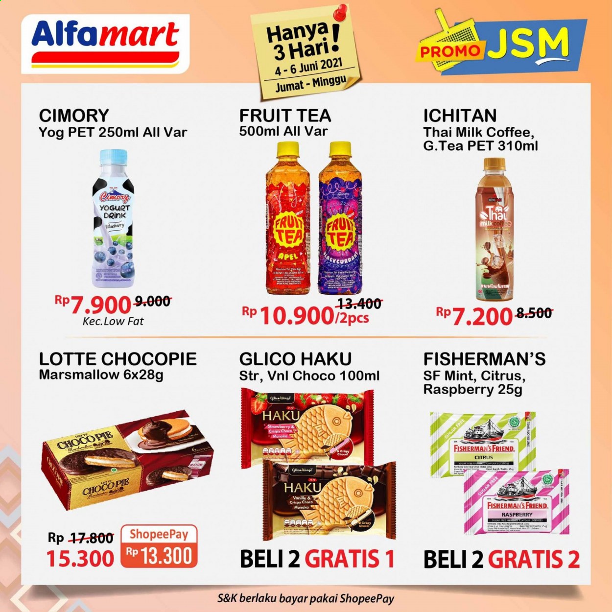 thumbnail - Promo Alfamart - 06/04/2021 - 06/06/2021 - Produk diskon - milk, coffee, fruit, yogurt, sugar, tea, pet, mat, mint, cimory, apel, yogurt drink. Halaman 1.