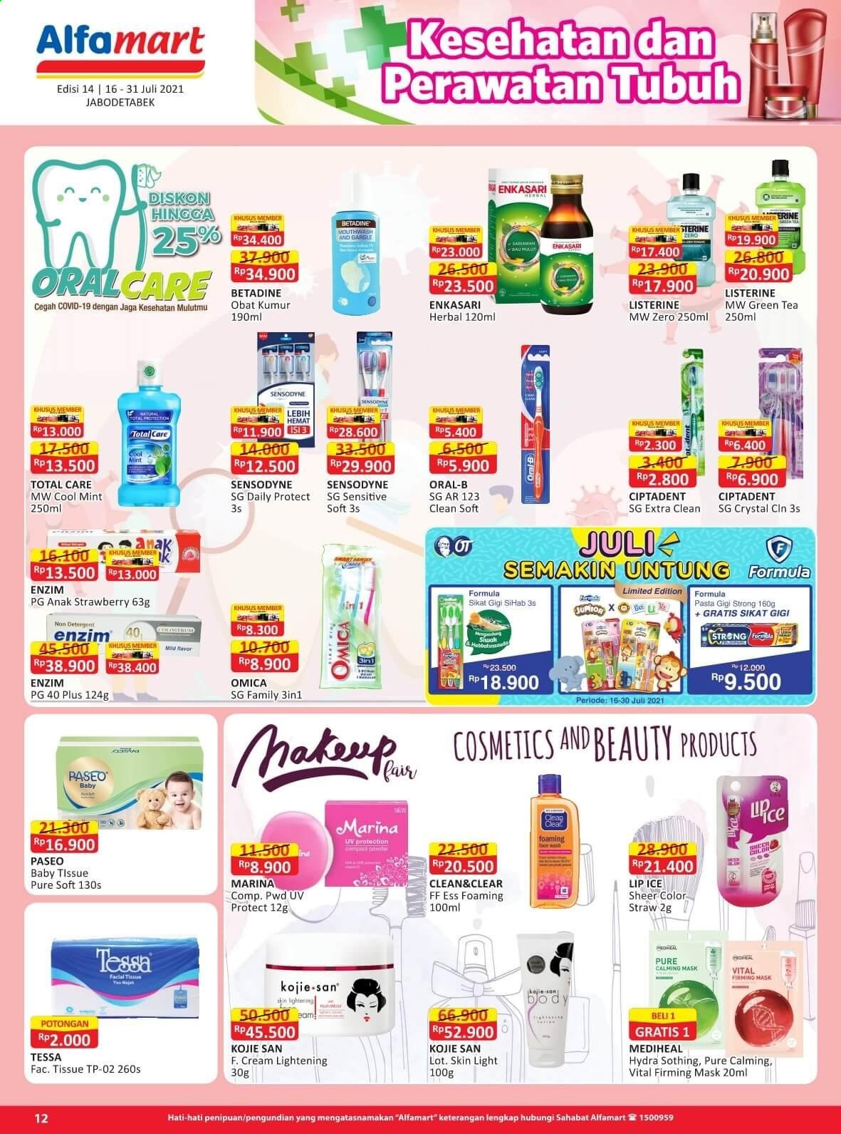 thumbnail - Promo Alfamart - 07/16/2021 - 07/31/2021 - Produk diskon - tissue, detergent, tea, tessa, sensodyne, sheer, sikat, listerine, mask, oral b, mint, green tea, anak. Halaman 12.