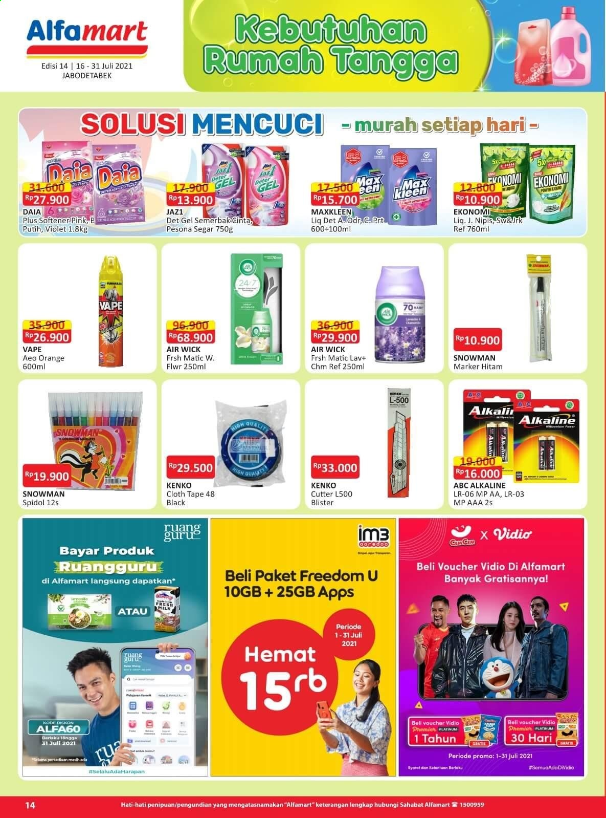 thumbnail - Promo Alfamart - 07/16/2021 - 07/31/2021 - Produk diskon - milk, tangga, tape, snowman, softener, mah, daia. Halaman 14.