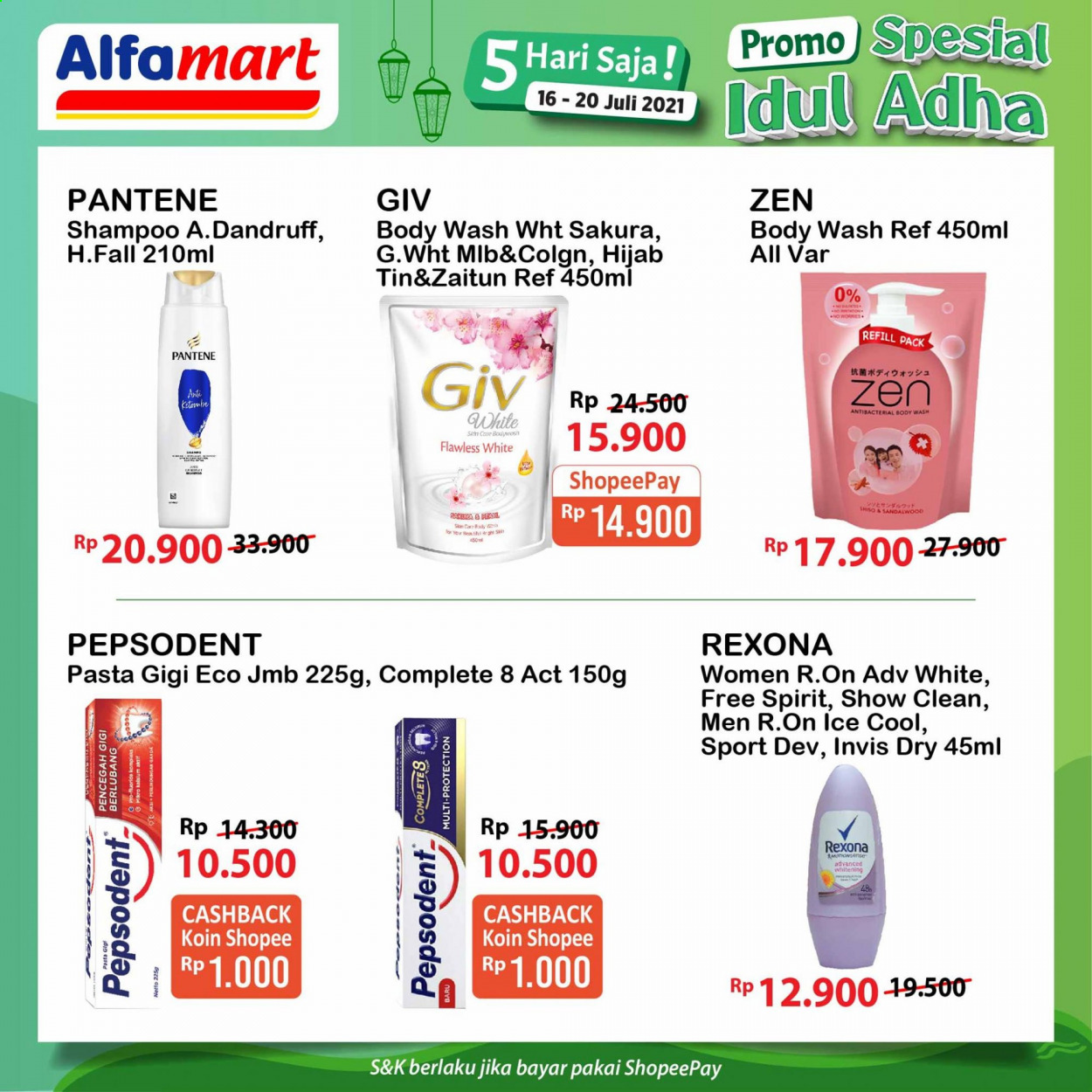 thumbnail - Promo Alfamart - 07/16/2021 - 07/20/2021 - Produk diskon - body wash, rexona, shampoo, pantene, pepsodent, giv. Halaman 13.