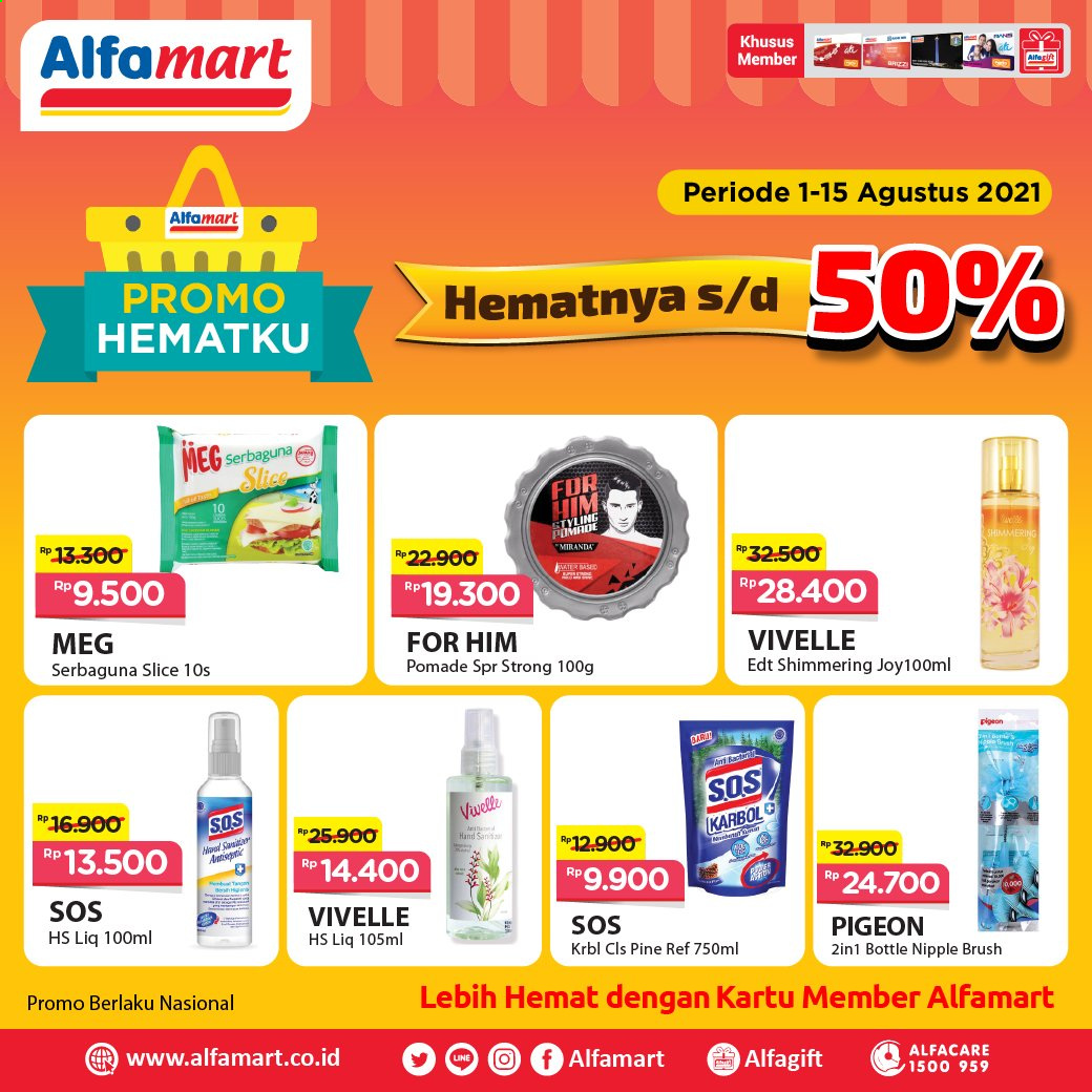 thumbnail - Promo Alfamart - 08/01/2021 - 08/15/2021 - Produk diskon - serbaguna, pigeon, pine, eau de toilette, bottle. Halaman 1.