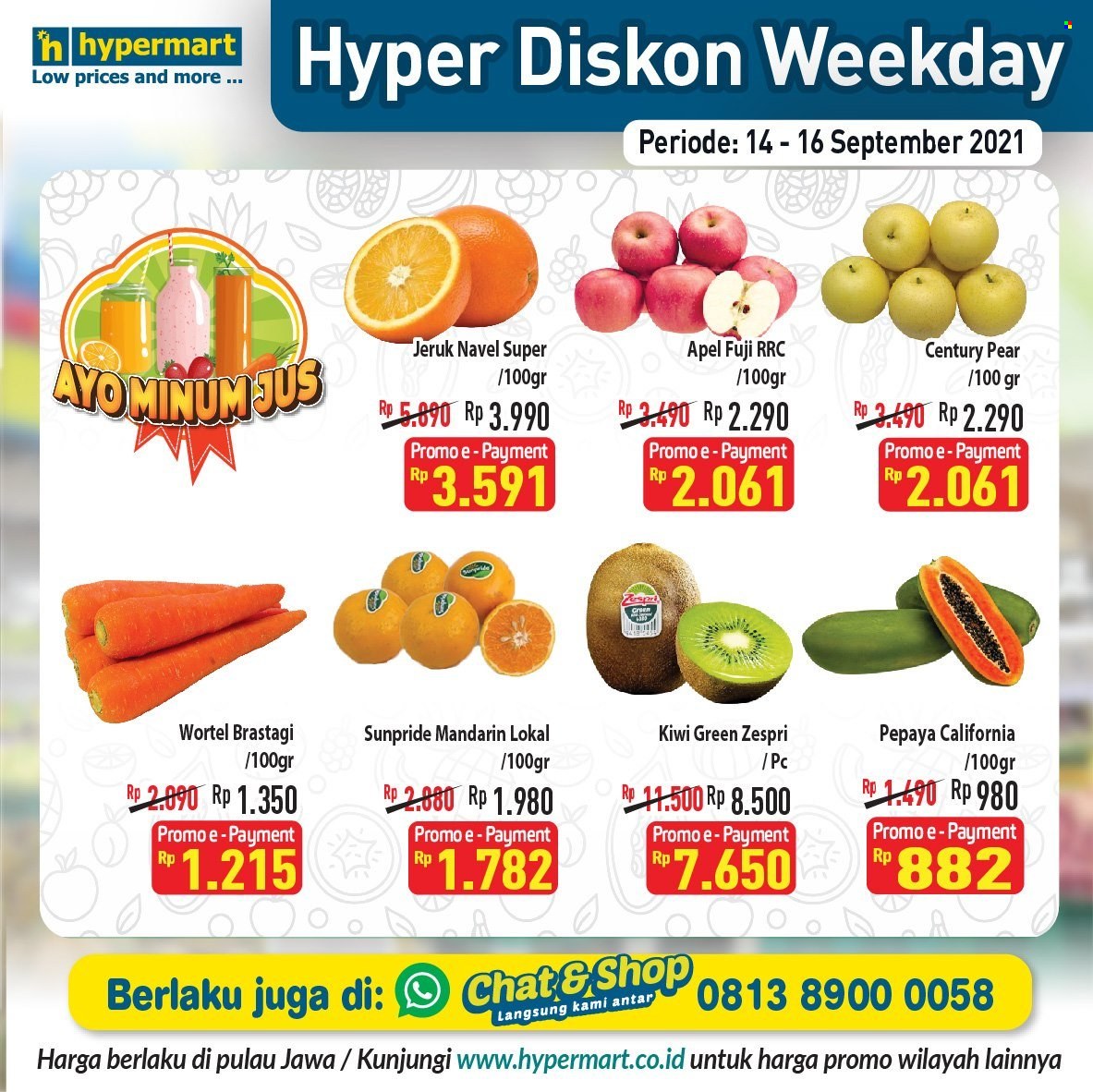 thumbnail - Promo Hypermart - 09/14/2021 - 09/16/2021 - Produk diskon - wortel, pepaya, kiwi, jeruk, apel. Halaman 1.