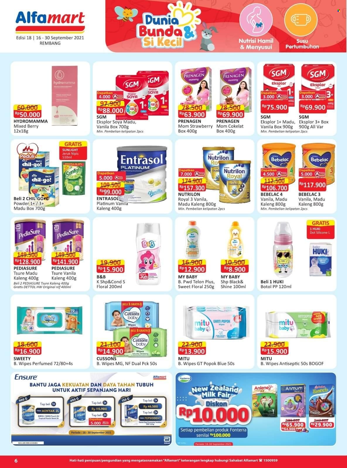 thumbnail - Promo Alfamart - 09/16/2021 - 09/30/2021 - Produk diskon - milk, wipes, sunlight, sweety, pepsodent, my baby, minyak, mitu, jeruk, jeruk nipis, gra, dettol, dot, cussons, box. Halaman 6.