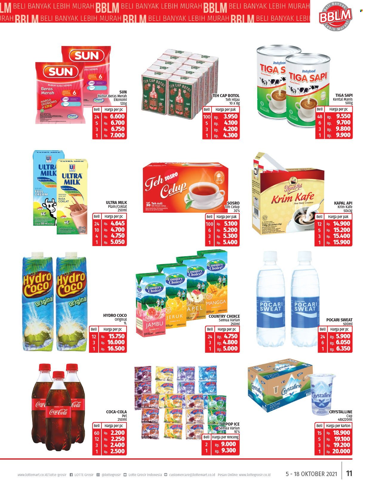 thumbnail - Promo LOTTE Grosir - 10/05/2021 - 10/18/2021 - Produk diskon - milk, sun, pet, mangga, non dairy creamer, kapal, jeruk, indofood, coca-cola, coco, cap, beras. Halaman 11.