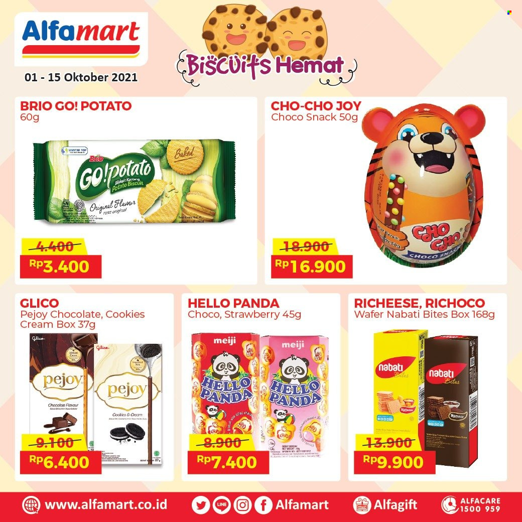 thumbnail - Promo Alfamart - 10/01/2021 - 10/15/2021 - Produk diskon - wafer, top, richeese, richoco, chocolate, hello panda, cookies, box. Halaman 1.