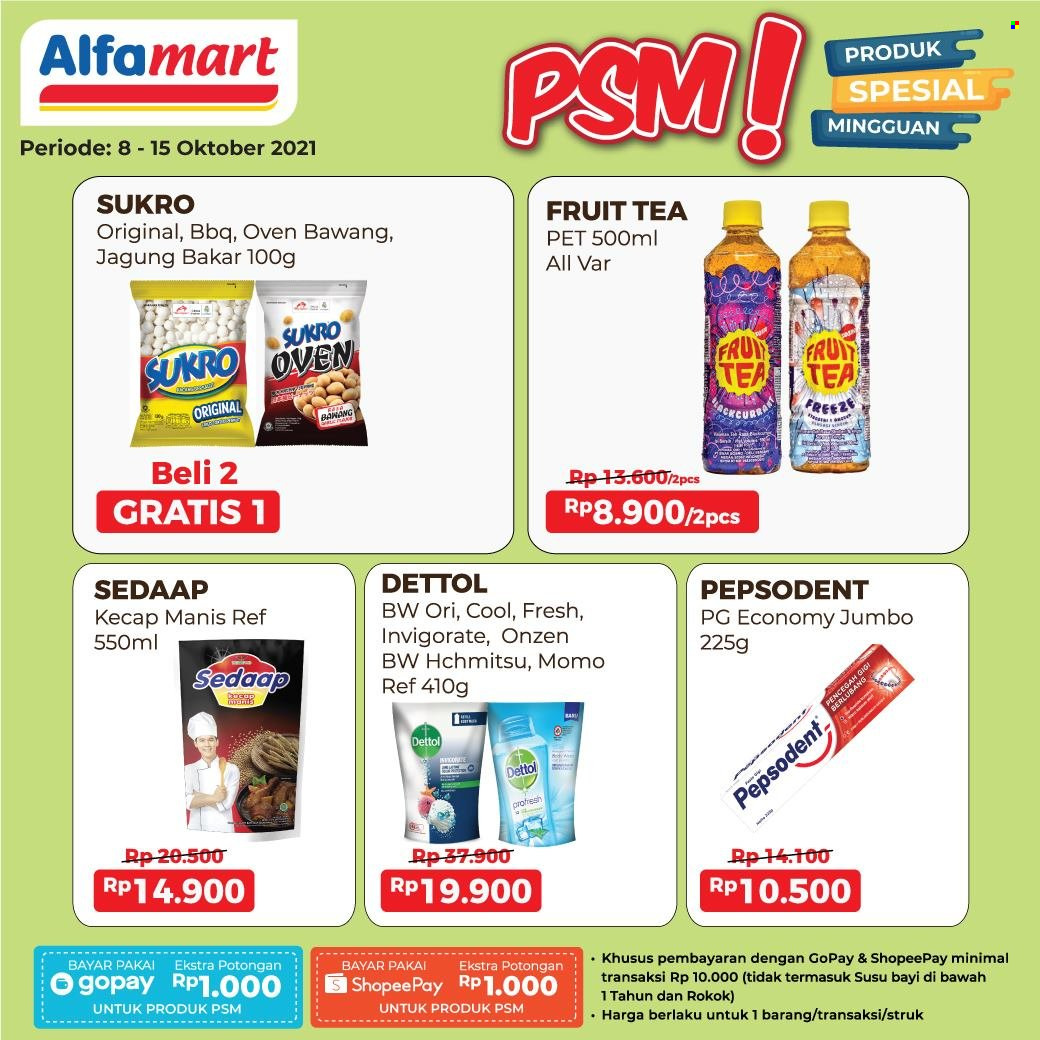 Promo Alfamart - 10/08/2021 - 10/15/2021 - Produk diskon - fruit, tea, pepsodent, pet, oven, dettol, bawang. Halaman 1.