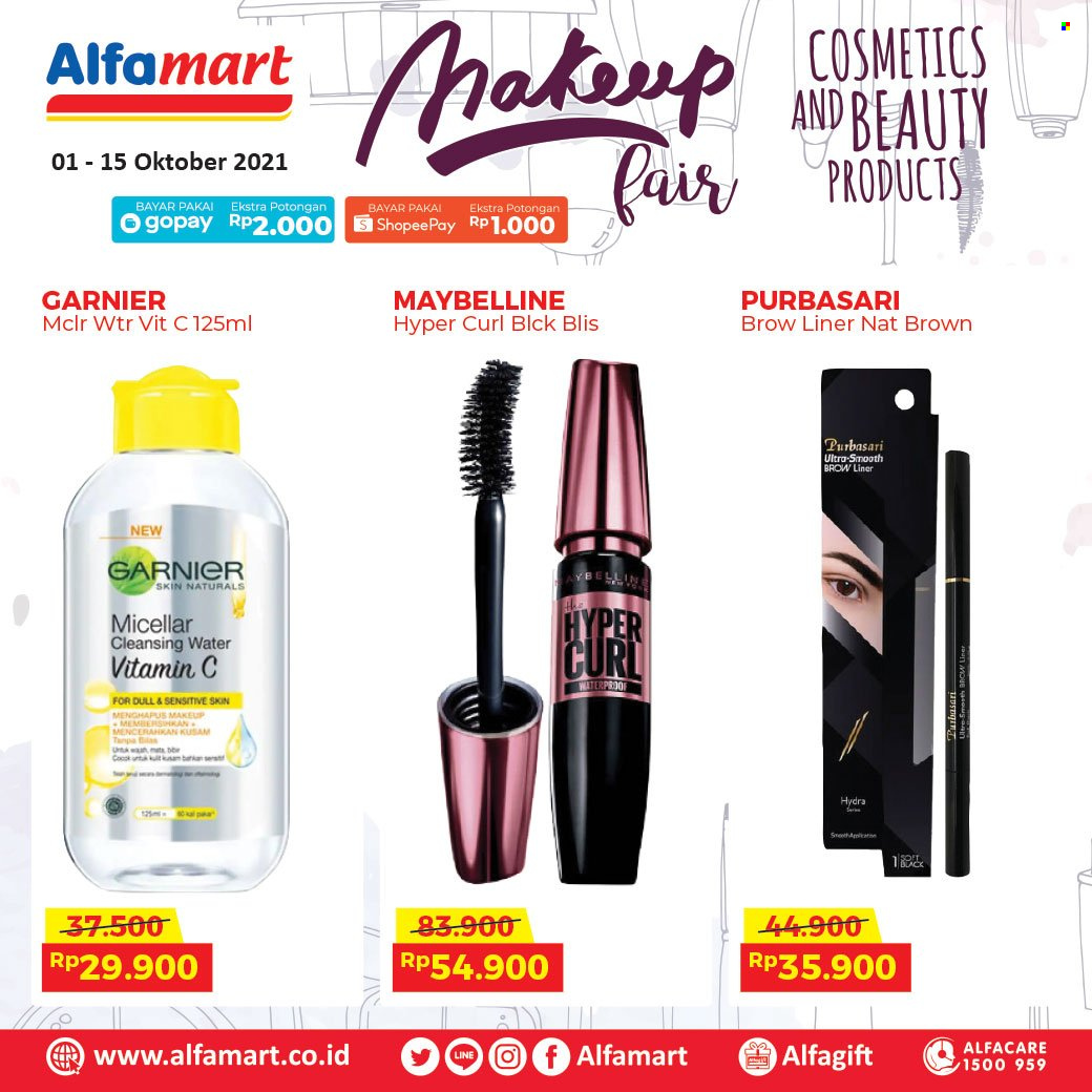 thumbnail - Promo Alfamart - 10/01/2021 - 10/15/2021 - Produk diskon - make up, maybelline, micellar cleansing water, garnier, vitamin. Halaman 1.