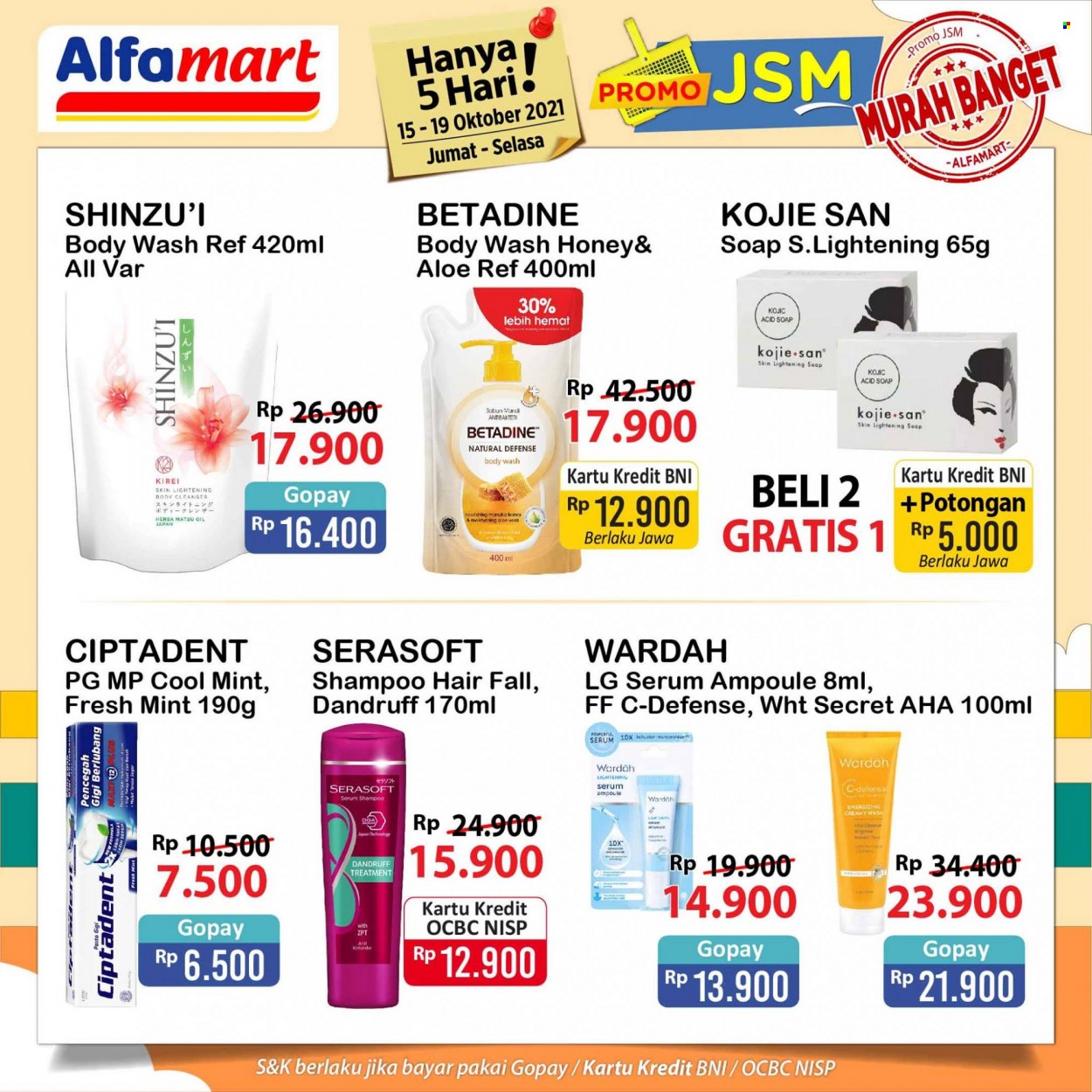 thumbnail - Promo Alfamart - 10/15/2021 - 10/19/2021 - Produk diskon - body wash, treatment, soap, secret, serum, shampoo, lg, mint, honey, cleanser, aloe. Halaman 1.