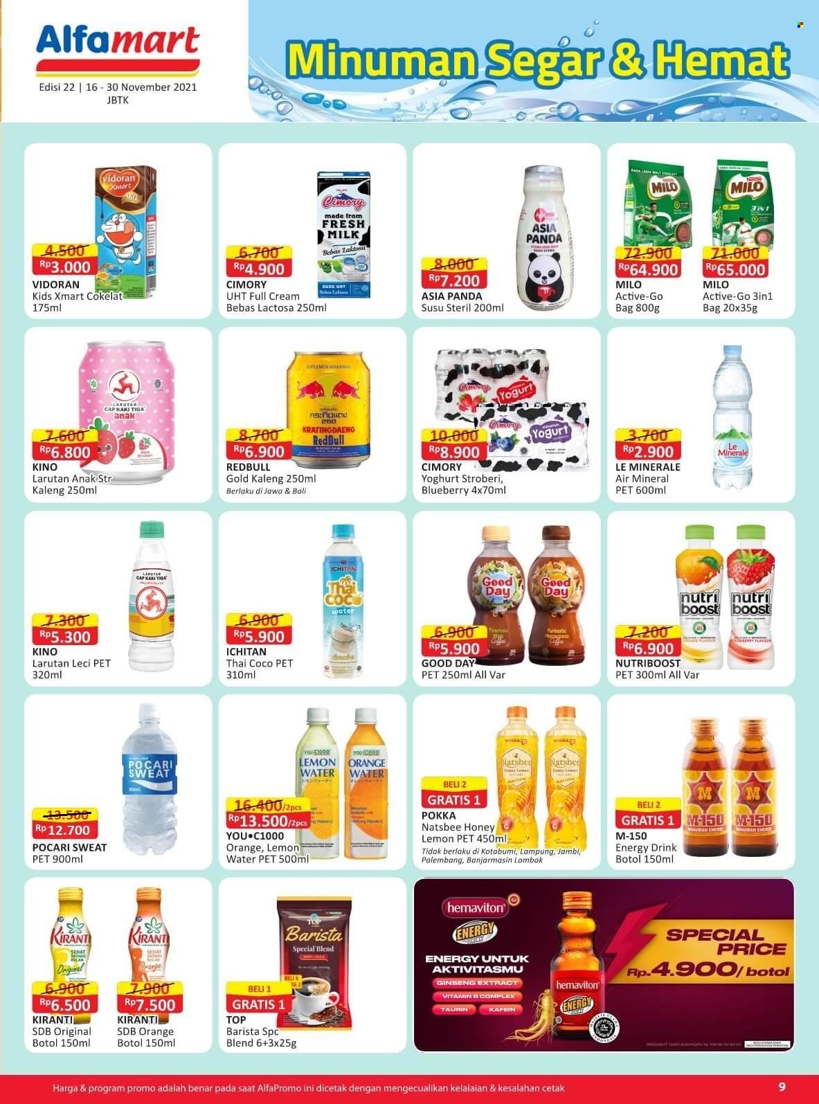 thumbnail - Promo Alfamart - 11/16/2021 - 11/30/2021 - Produk diskon - milk, vidoran, yogurt, top, stroberi, pet, lemon, honey, gold, cimory, coco, cap, bag, anak, energy drink, vitamin. Halaman 9.