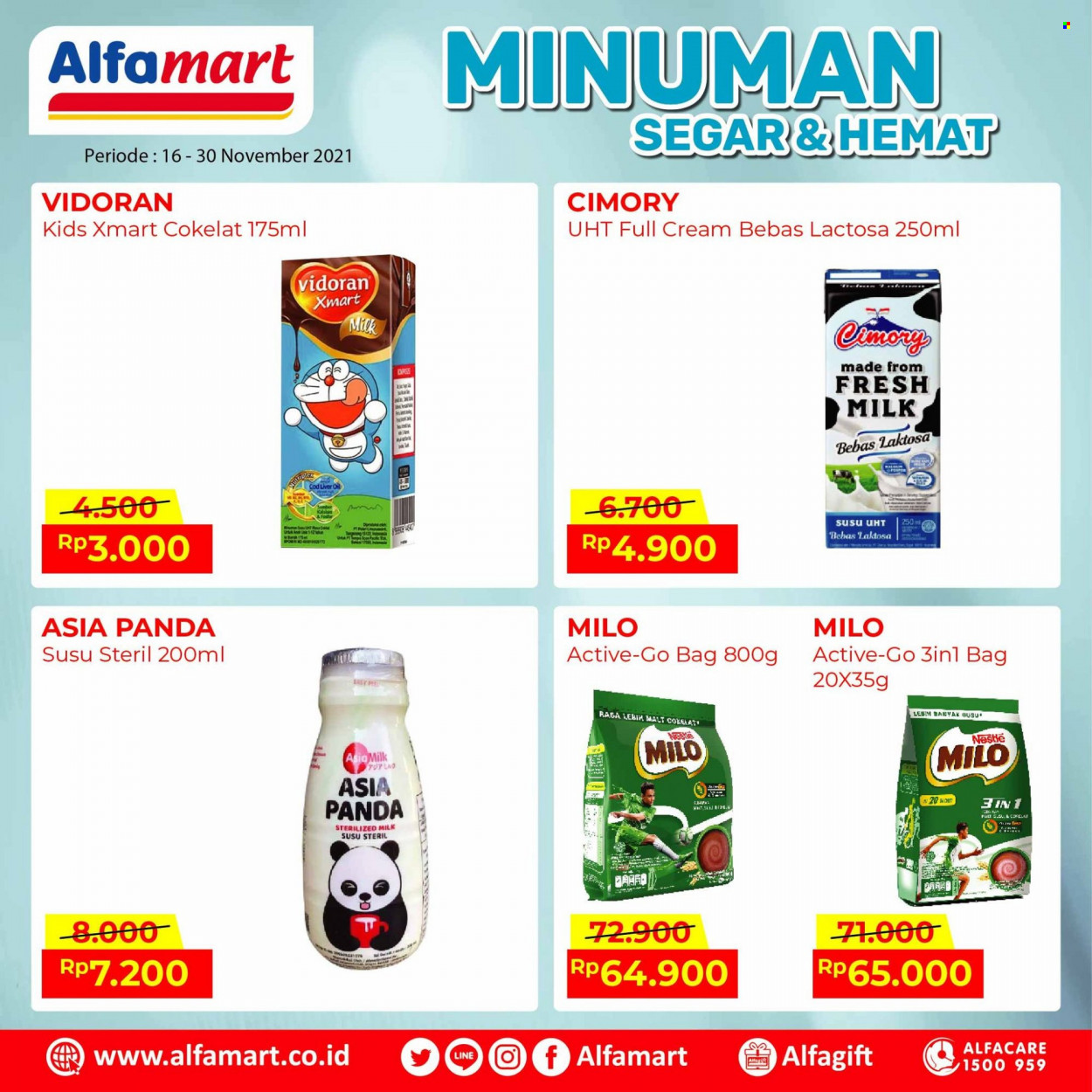 thumbnail - Promo Alfamart - 11/16/2021 - 11/30/2021 - Produk diskon - milk, vidoran, nestlé, nestle milo, cimory, cod, bag. Halaman 1.