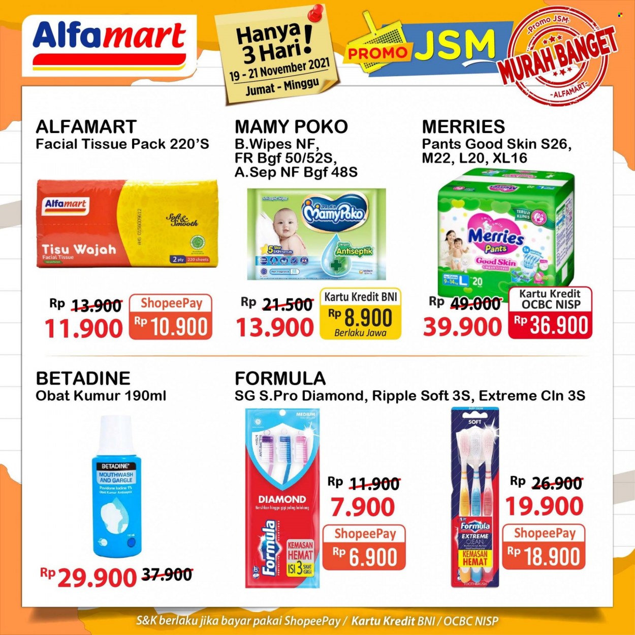 thumbnail - Promo Alfamart - 11/19/2021 - 11/21/2021 - Produk diskon - tissue, wipes, toothbrush, sikat, pants, mamy poko, merries. Halaman 1.