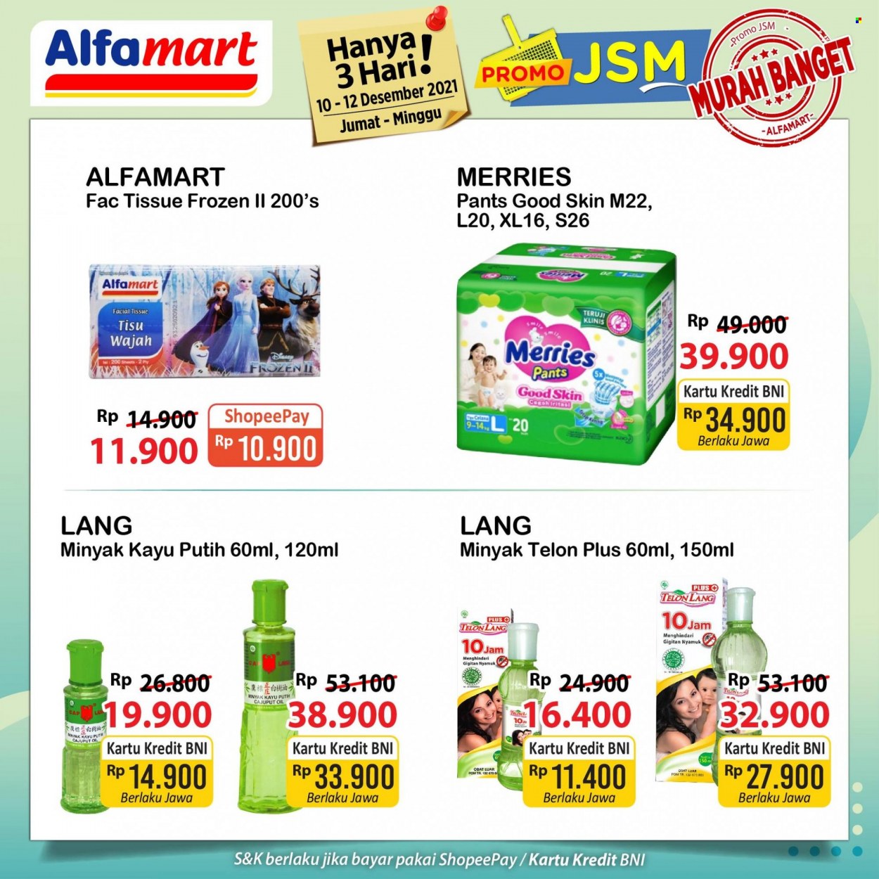 Promo Alfamart - 12/10/2021 - 12/12/2021 - Produk diskon - tissue, pants, minyak, minyak telon, merries, frozen, cap. Halaman 8.
