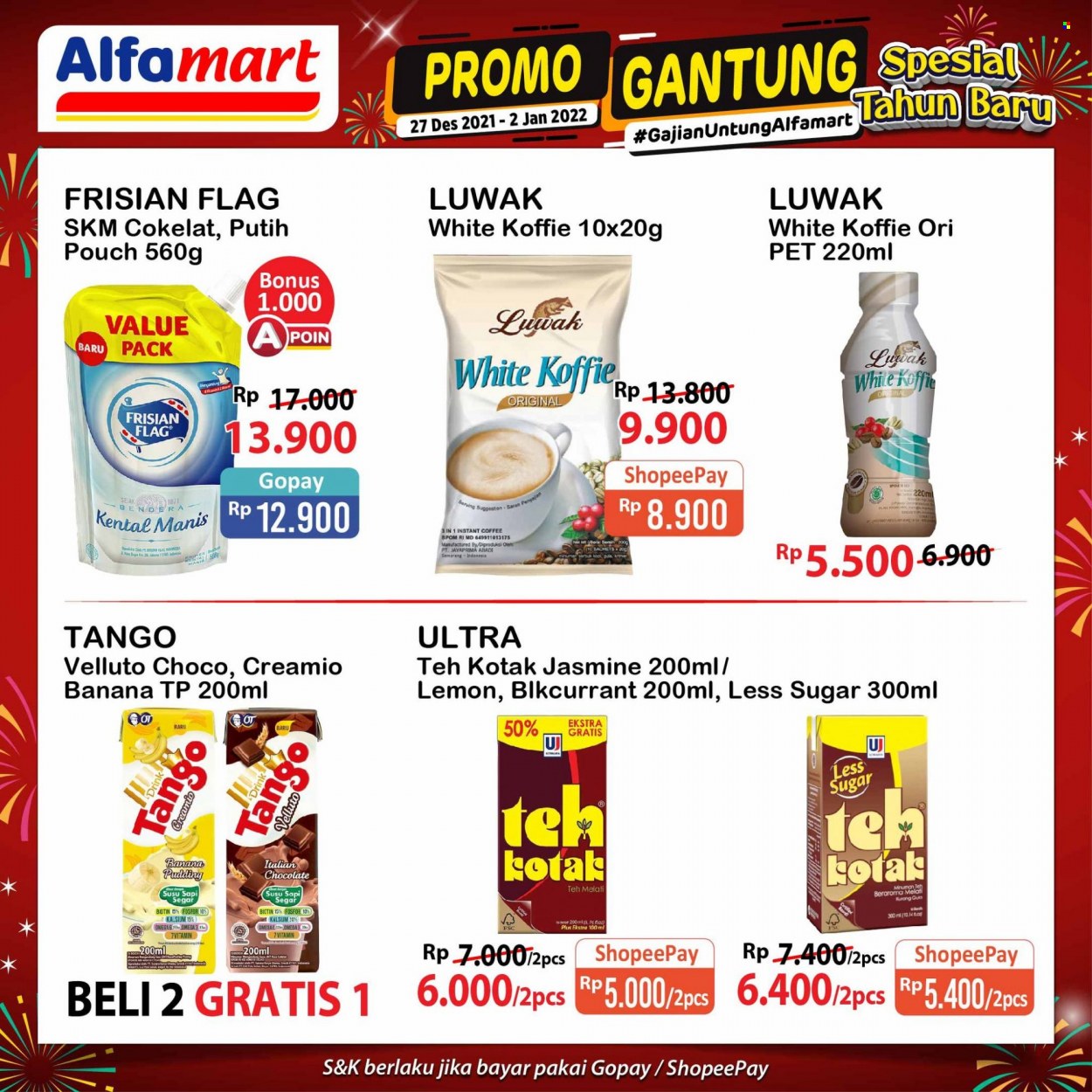 Promo Alfamart - 12/27/2021 - 01/02/2022 - Produk diskon - sugar, tango, pudding, pet, lemon, omega-3, instant coffee, chocolate, hat. Halaman 18.