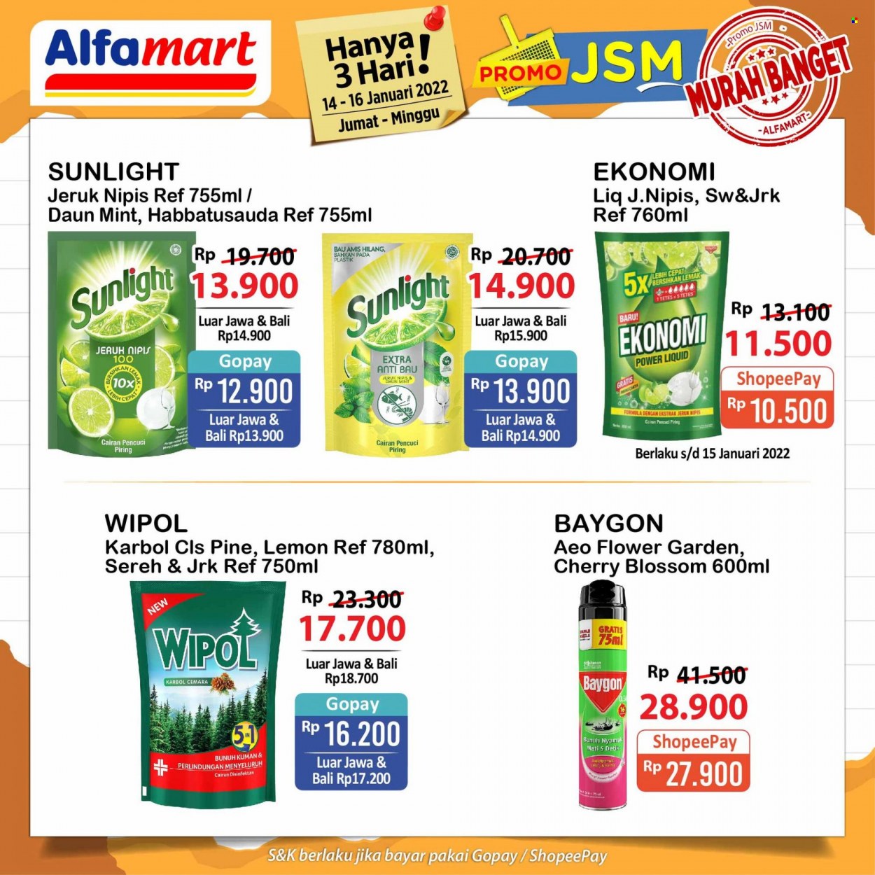 Promo Alfamart - 01/14/2022 - 01/16/2022 - Produk diskon - wipol, sunlight, pine, piring, lemon, mint, jeruk, jeruk nipis, baygon. Halaman 2.