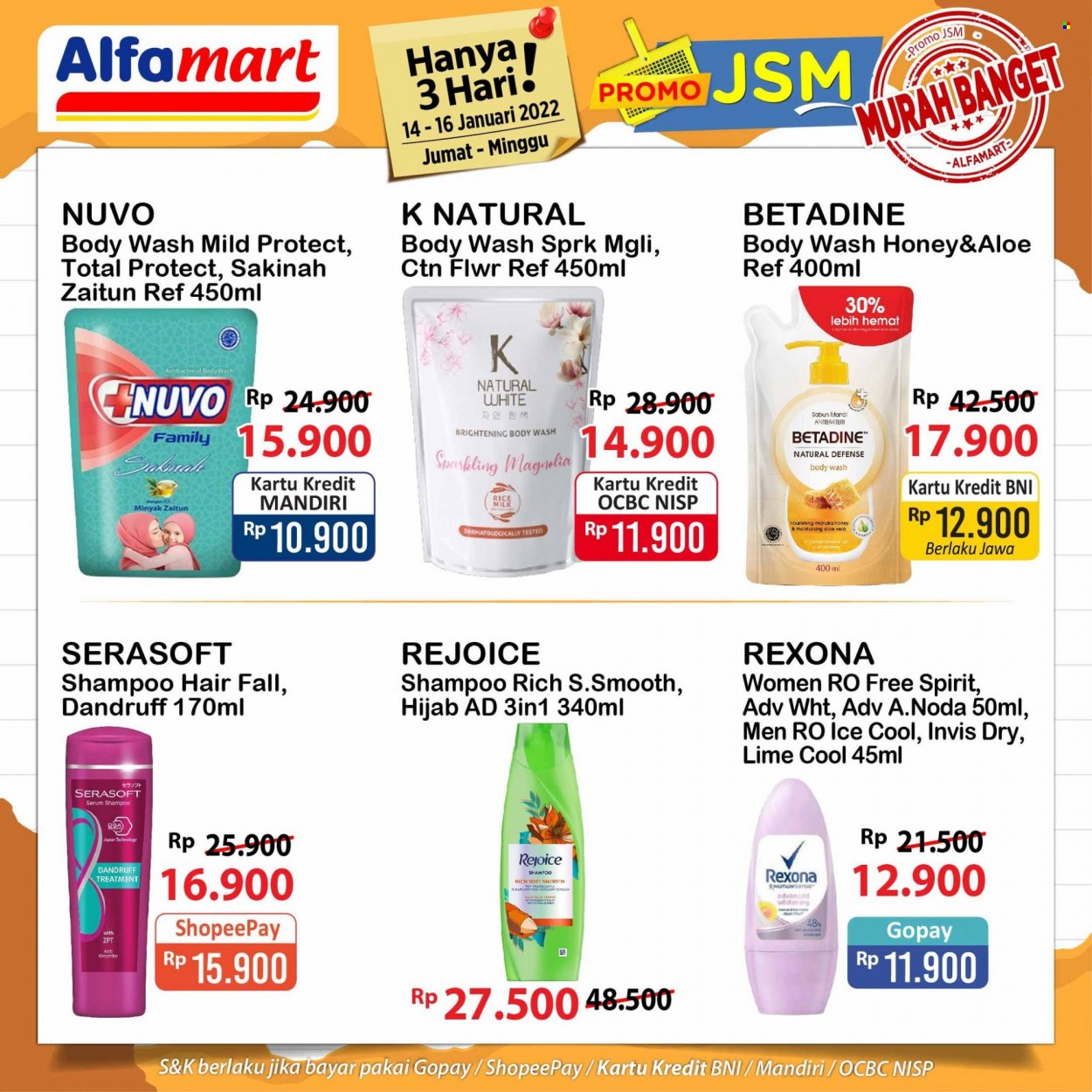 Promo Alfamart - 01/14/2022 - 01/16/2022 - Produk diskon - milk, rice, body wash, treatment, rice milk, sabun, rexona, serum, shampoo, nuvo, minyak, honey, aloe. Halaman 5.