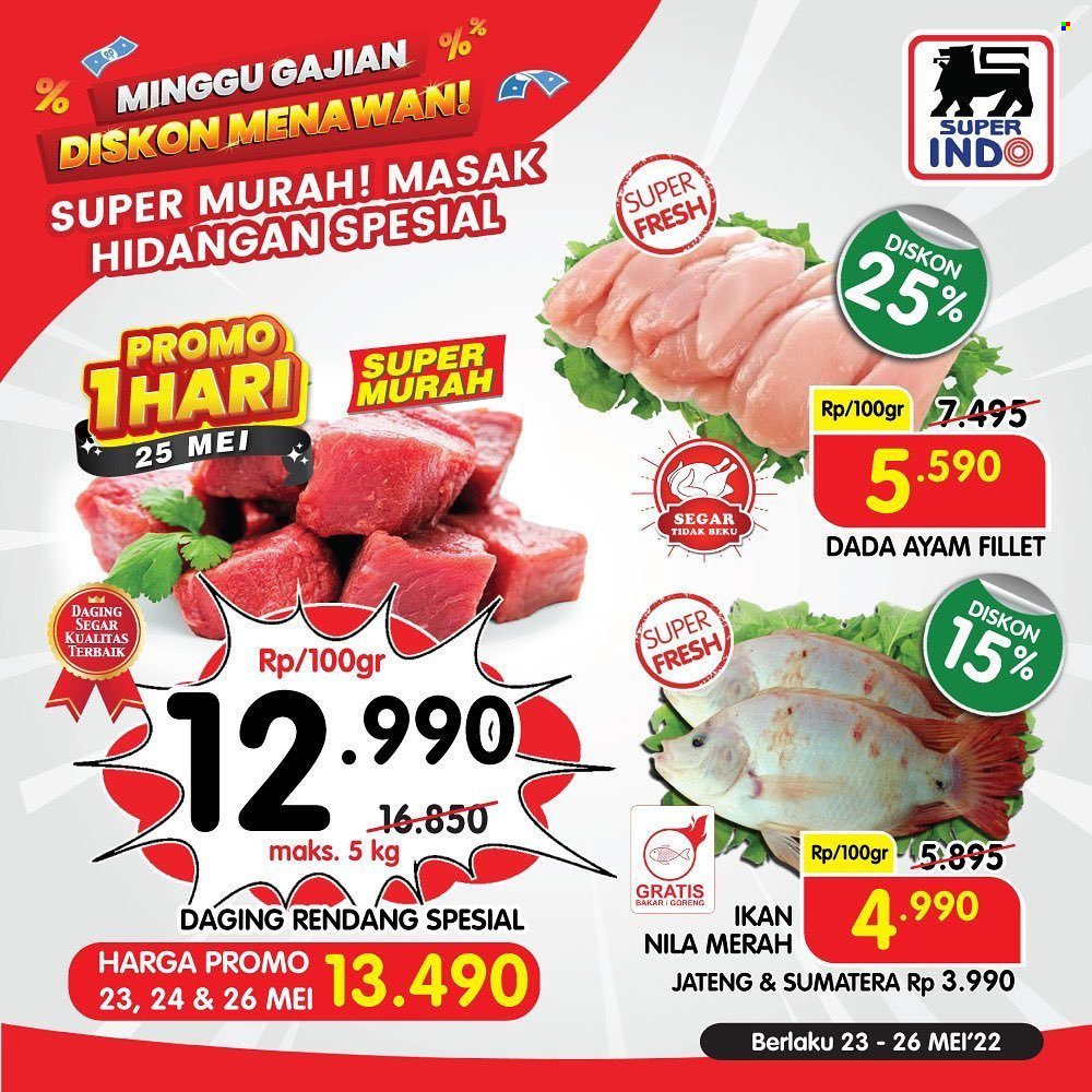 thumbnail - Promo Super INDO - 05/23/2022 - 05/26/2022 - Produk diskon - goreng, rendang, daging rendang, ayam. Halaman 1.