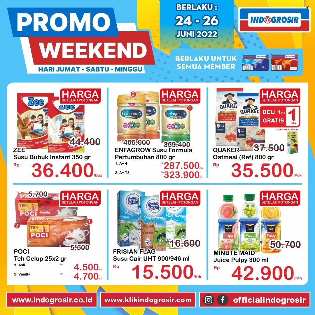 thumbnail - Promo Indogrosir - 06/24/2022 - 06/26/2022 - Produk diskon - milk, quick, oatmeal, minute maid, cap, box. Halaman 3.