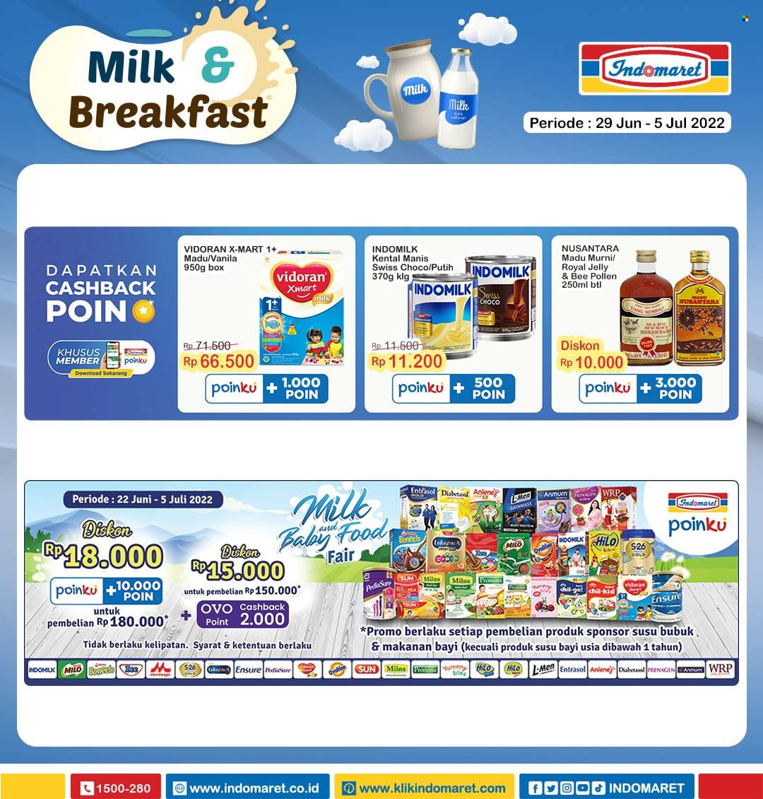 thumbnail - Promo Indomaret - 06/29/2022 - 07/05/2022 - Produk diskon - milk, indomilk, vidoran, sun, gold, bun, box. Halaman 1.