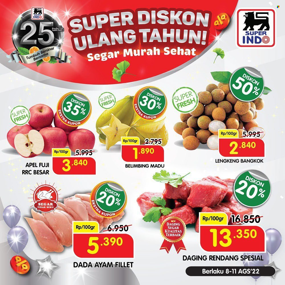thumbnail - Promo Super INDO - 08/08/2022 - 08/11/2022 - Produk diskon - rendang, daging rendang, apel, ayam. Halaman 2.