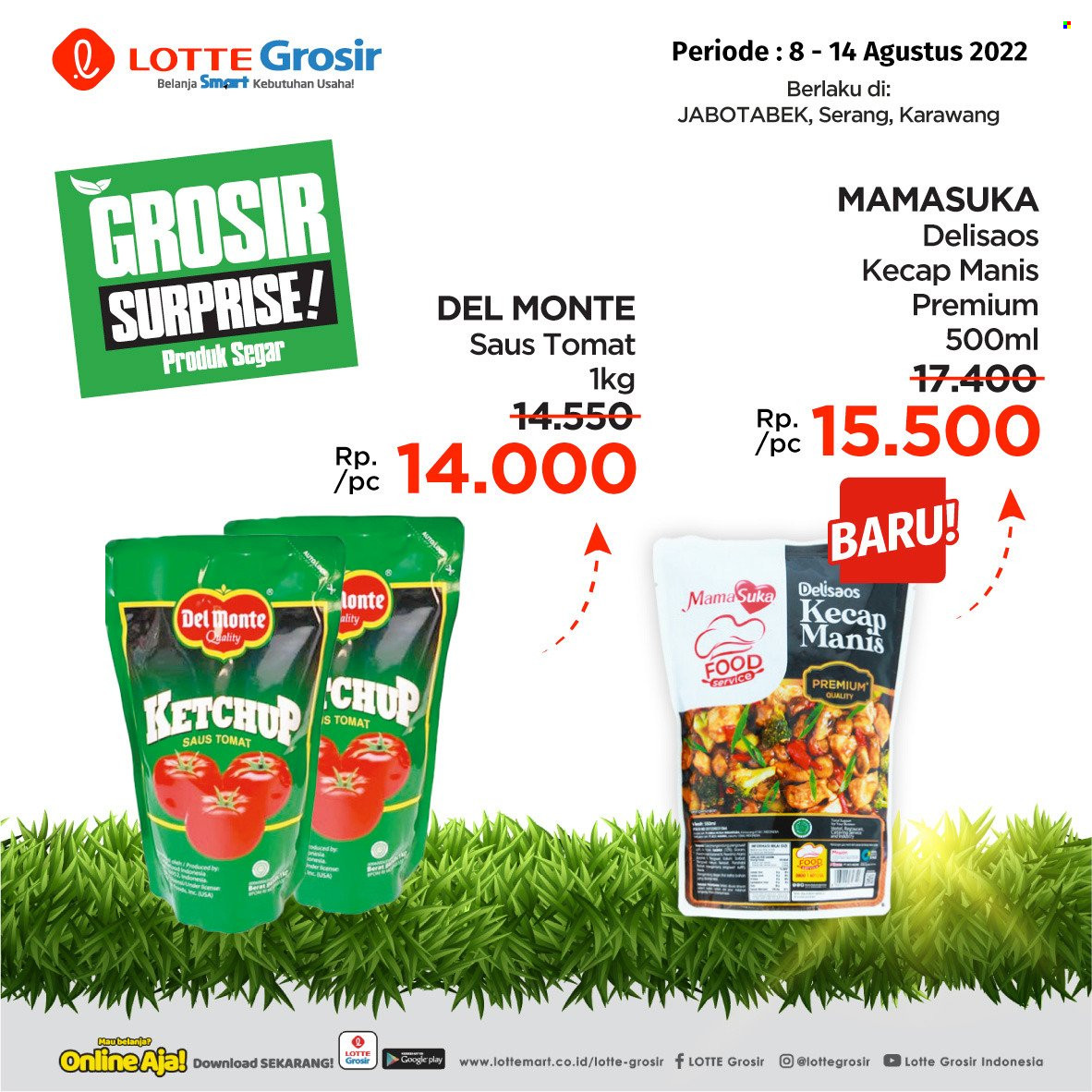 thumbnail - Promo LOTTE Grosir - 08/08/2022 - 08/14/2022 - Produk diskon - tomat, saus, mamasuka, kecap manis, del monte. Halaman 7.