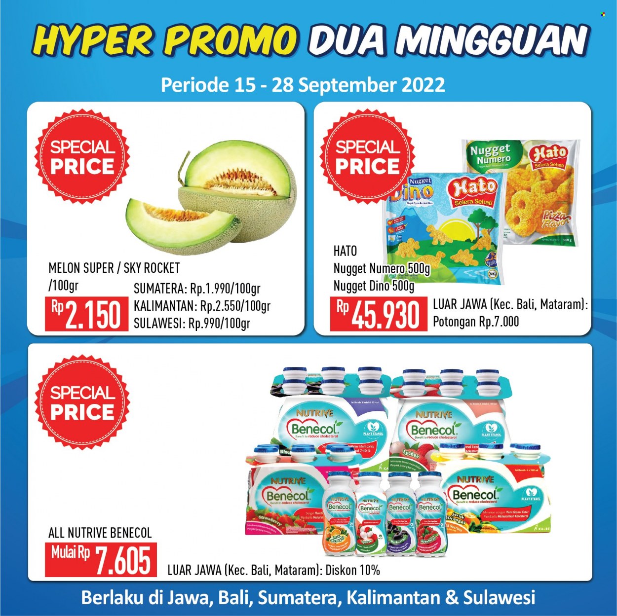thumbnail - Promo Hypermart - 09/15/2022 - 09/28/2022 - Produk diskon - hato nugget, rocket, pizza, lychee, melon, jeruk, ayam. Halaman 3.