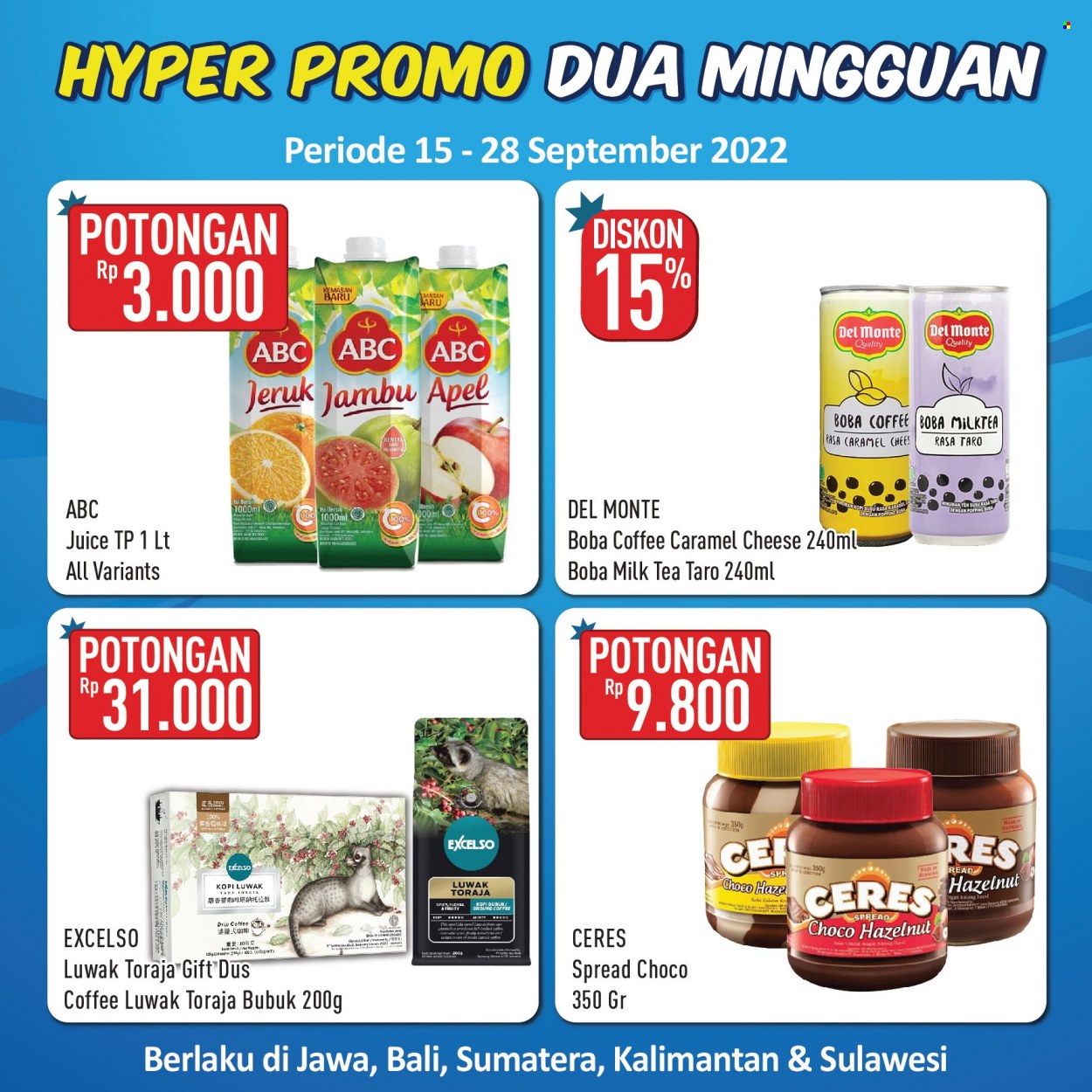 thumbnail - Promo Hypermart - 09/15/2022 - 09/28/2022 - Produk diskon - milk, coffee, tea, pin, jeruk, kacang, del monte, caramel, apel. Halaman 5.