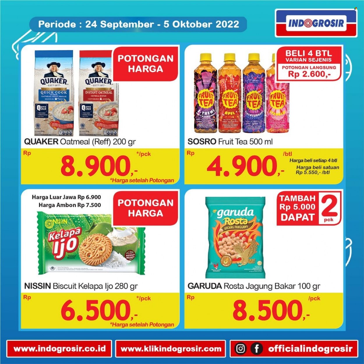 thumbnail - Promo Indogrosir - 09/24/2022 - 10/05/2022 - Produk diskon - fruit, tea, quick, oatmeal, kacang, garuda, biscuits, apel. Halaman 5.