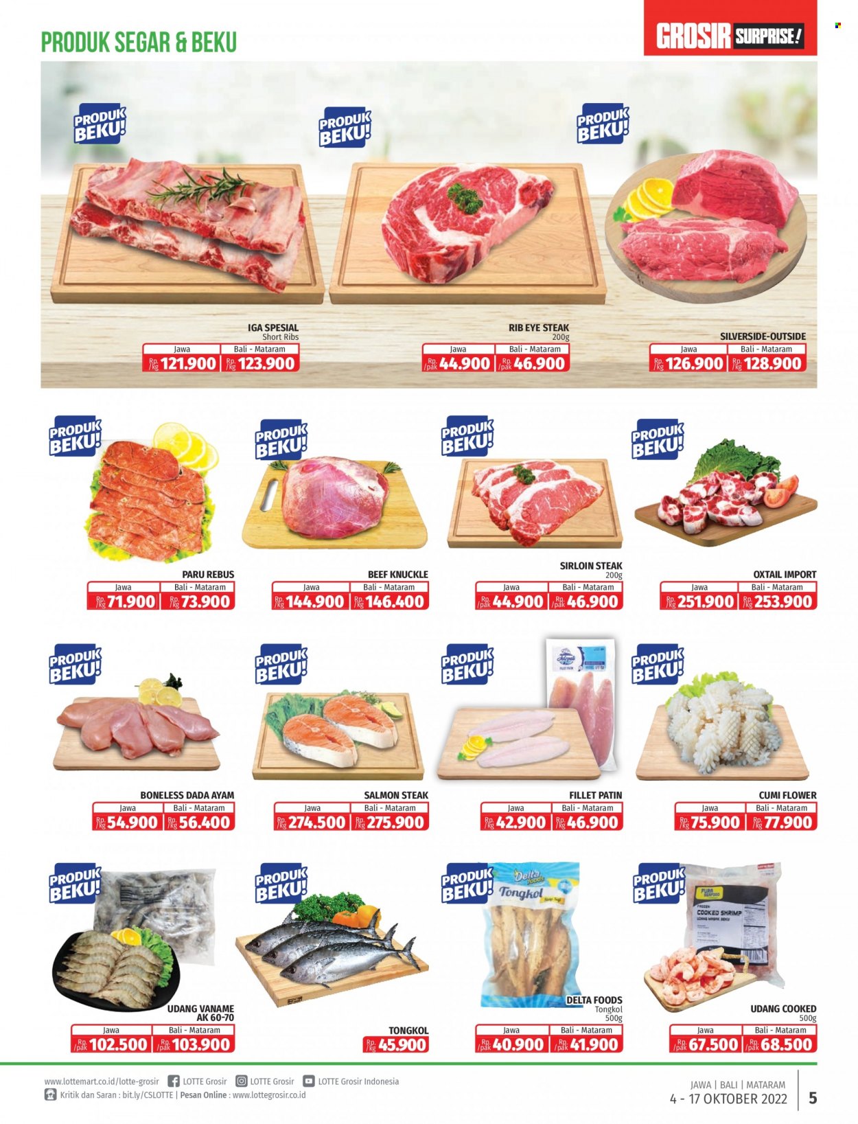 thumbnail - Promo LOTTE Grosir - 10/04/2022 - 10/17/2022 - Produk diskon - beef, salmon, oxtail, knuckle, beef meat, beef steak, ayam. Halaman 5.
