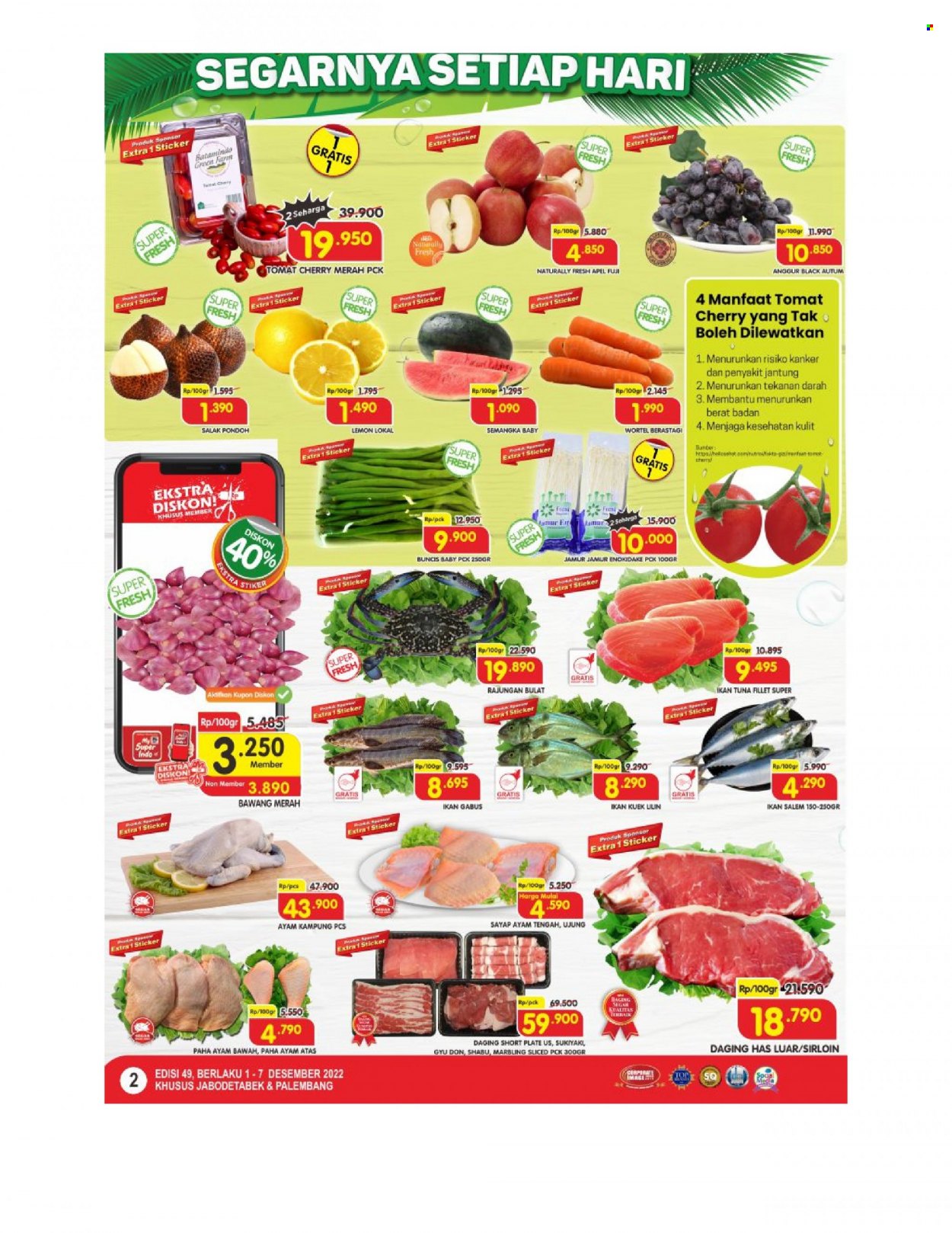 thumbnail - Promo Super INDO - 12/01/2022 - 12/07/2022 - Produk diskon - bawang merah, wortel, tomat, tuna, semangka, plate, lemon, naturally, harga mulai, bulat, bawang, anggur, apel, ayam. Halaman 2.