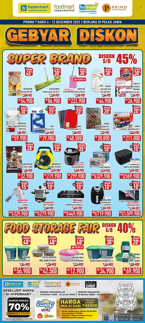 thumbnail - Promo Hypermart - 12/06/2022 - 12/08/2022 - Produk diskon - rice, rice cooker, notebook, storage, sweety, spiral, sharp, philips, pigeon, oven, oven toaster, microwave, mixer, heinz, fryer, container, box, metro, snack, ayam. Halaman 3.