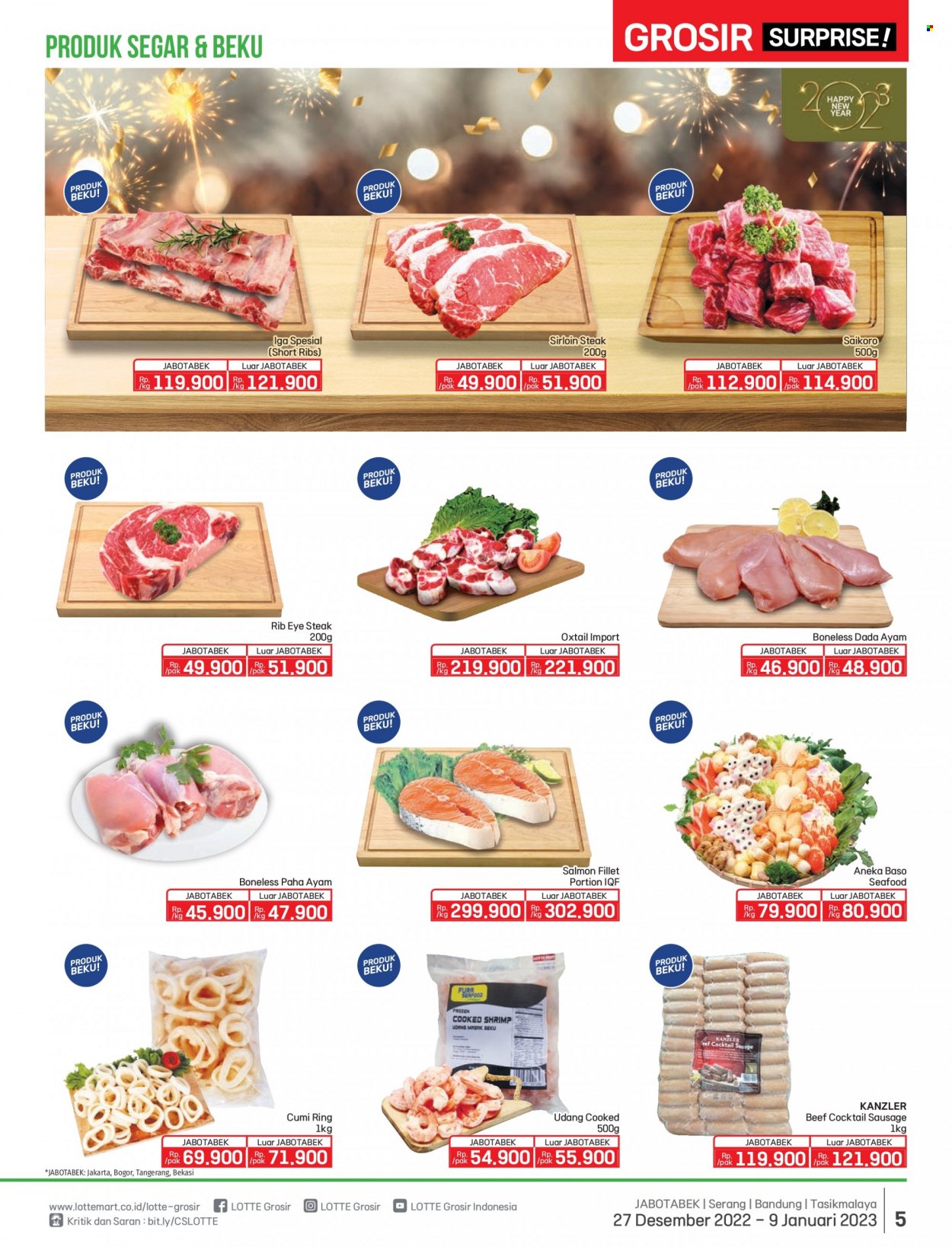 thumbnail - Promo LOTTE Grosir - 01/24/2023 - 02/06/2023 - Produk diskon - sausage, beef, salmon, salmon fillet, oxtail, beef meat, beef steak, baso, aneka, ayam. Halaman 5.