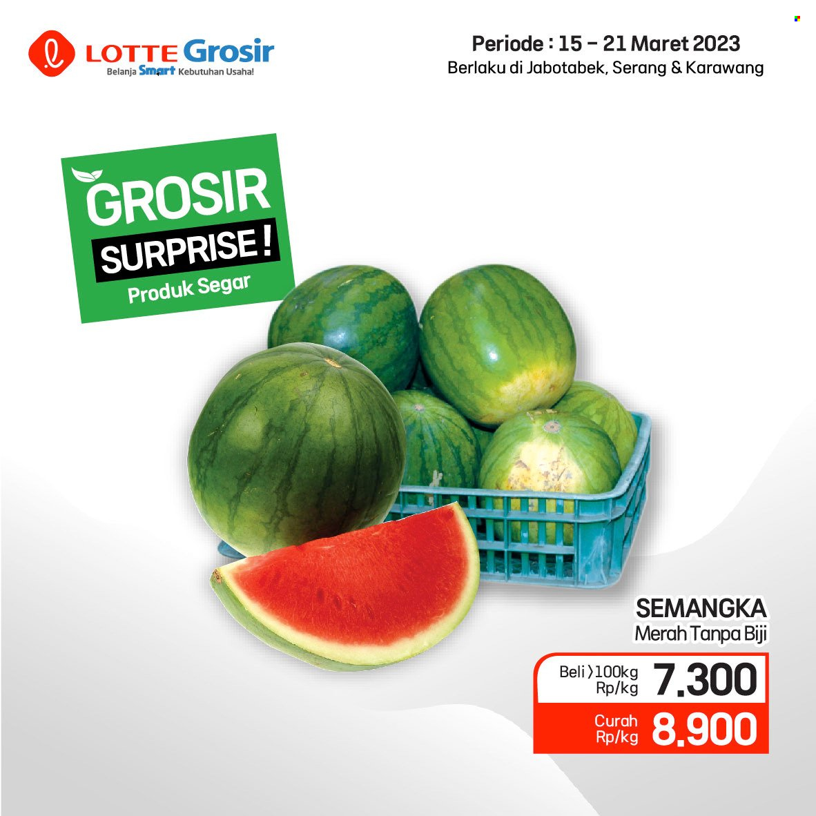Promo LOTTE Grosir - 03/15/2023 - 03/21/2023 - Produk diskon - semangka merah, semangka. Halaman 12.