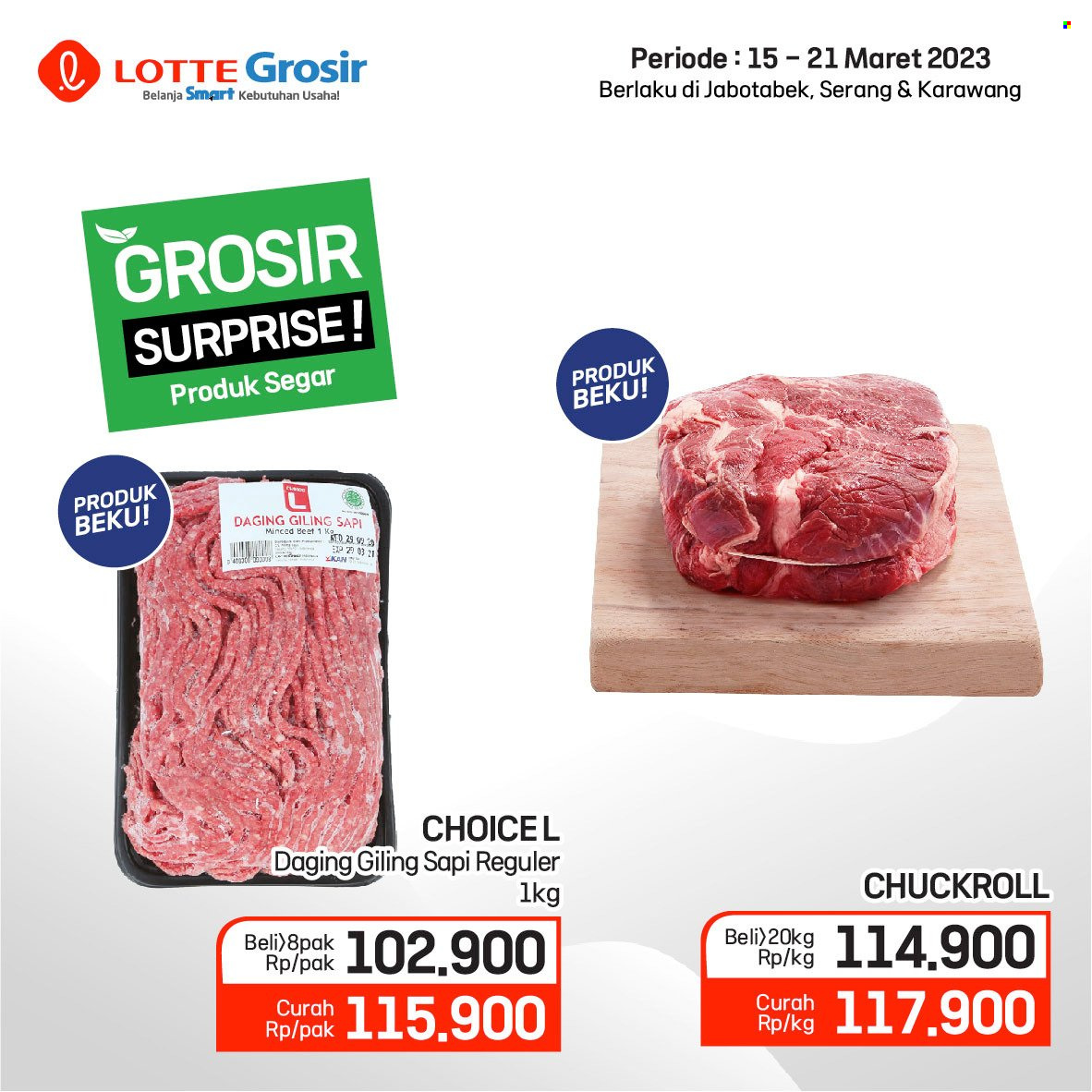 Promo LOTTE Grosir - 03/15/2023 - 03/21/2023 - Produk diskon - rok, daging giling, beet. Halaman 14.