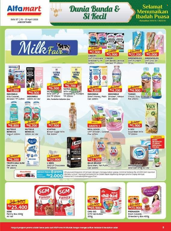 thumbnail - Promo Alfamart - 04/01/2023 - 04/15/2023 - Produk diskon - milk, indomilk, yogurt, stroberi, sugar, tango, pet, melon, chocolate, honey, gold, cimory, brown sugar, box, drink. Halaman 9.