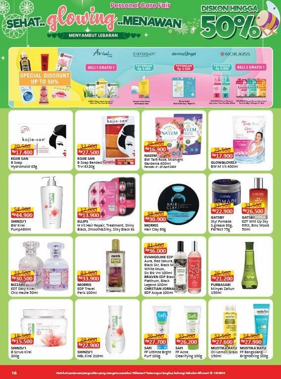 thumbnail - Promo Alfamart - 04/01/2023 - 04/15/2023 - Produk diskon - treatment, soap, repair, lemon, minyak, eau de parfume, eau de toilette, angel. Halaman 19.