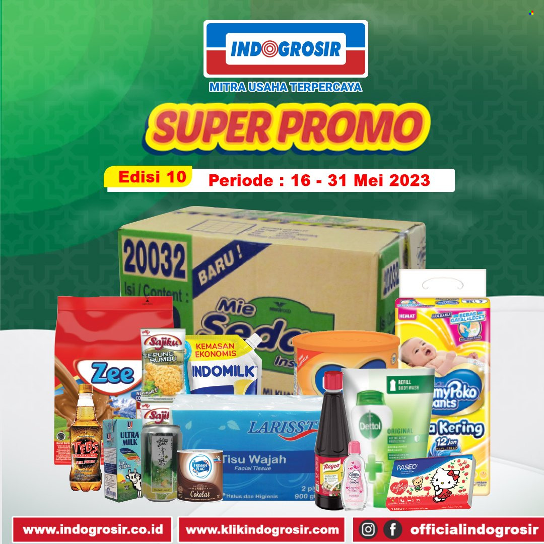 thumbnail - Promo Indogrosir - 05/16/2023 - 05/31/2023 - Produk diskon - milk, tissue, indomilk, tepung, dettol, beras. Halaman 1.