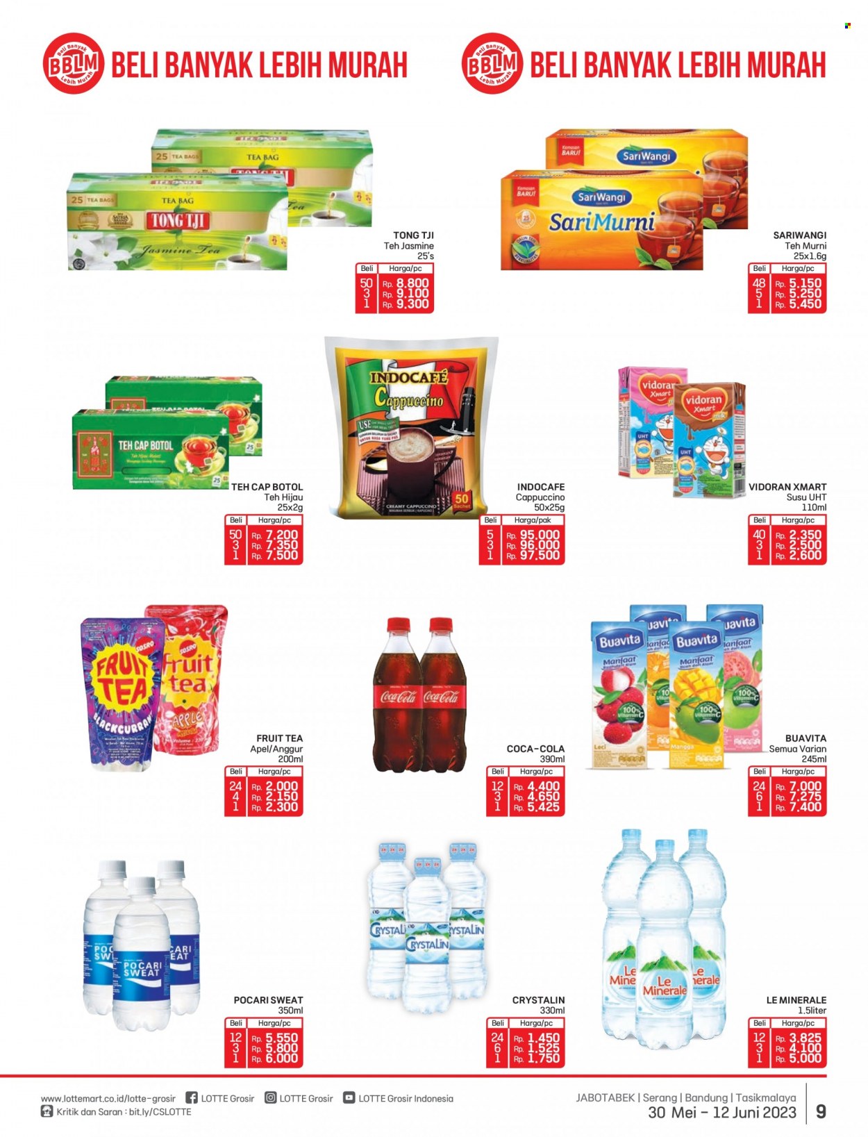 thumbnail - Promo LOTTE Grosir - 05/30/2023 - 06/12/2023 - Produk diskon - milk, fruit, vidoran, tong, tea, mangga, coca-cola, cap, cappuccino, bag, anggur, apel, apple, vitamin. Halaman 9.