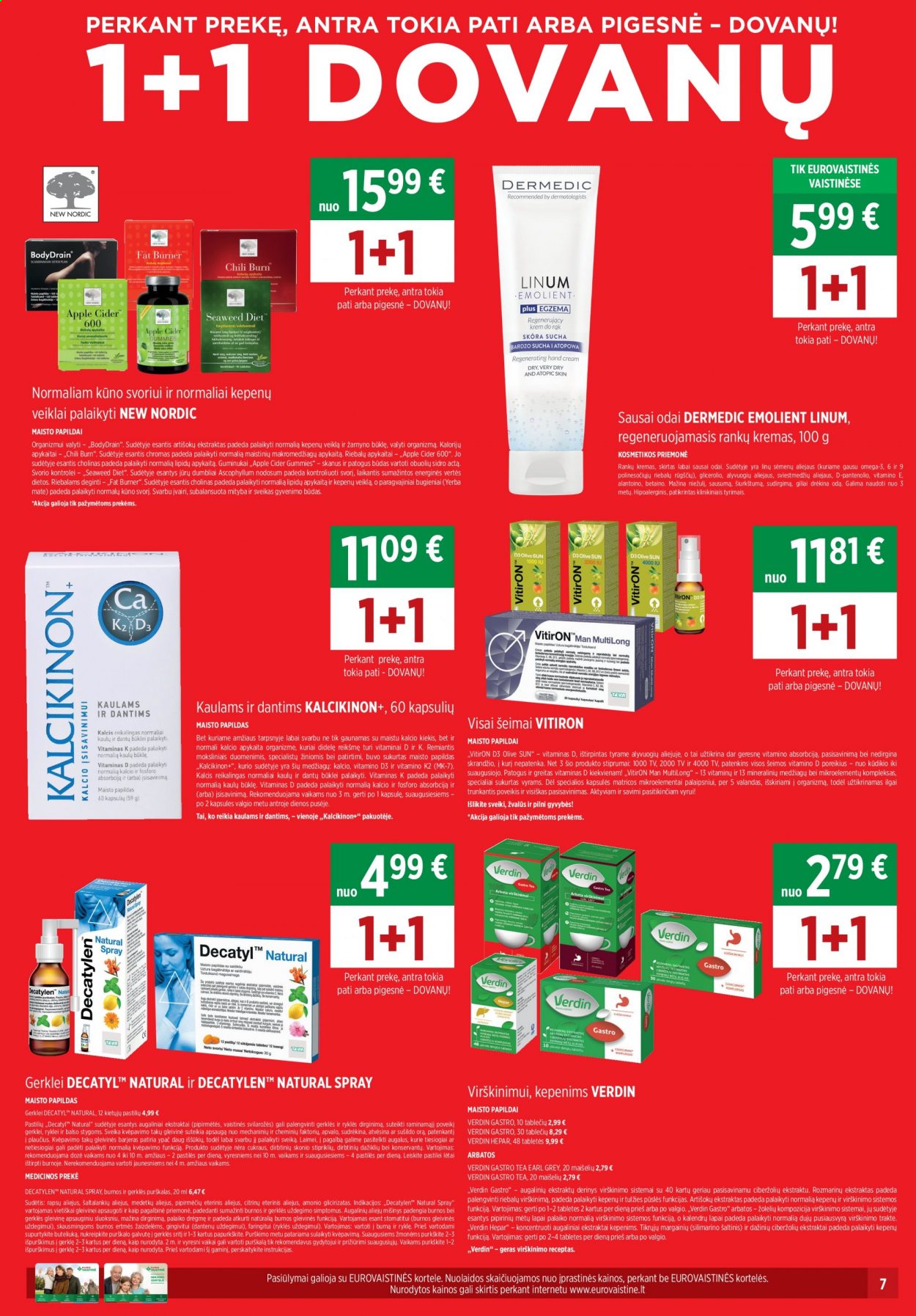 thumbnail - „EUROVAISTINĖ“ leidinys - 2021 01 05 - 2021 01 31 - Išpardavimų produktai - Dermedic, rankų kremas, New Nordic, kremas, maisto papildai, omega 3, Vitiron. 7 puslapis.
