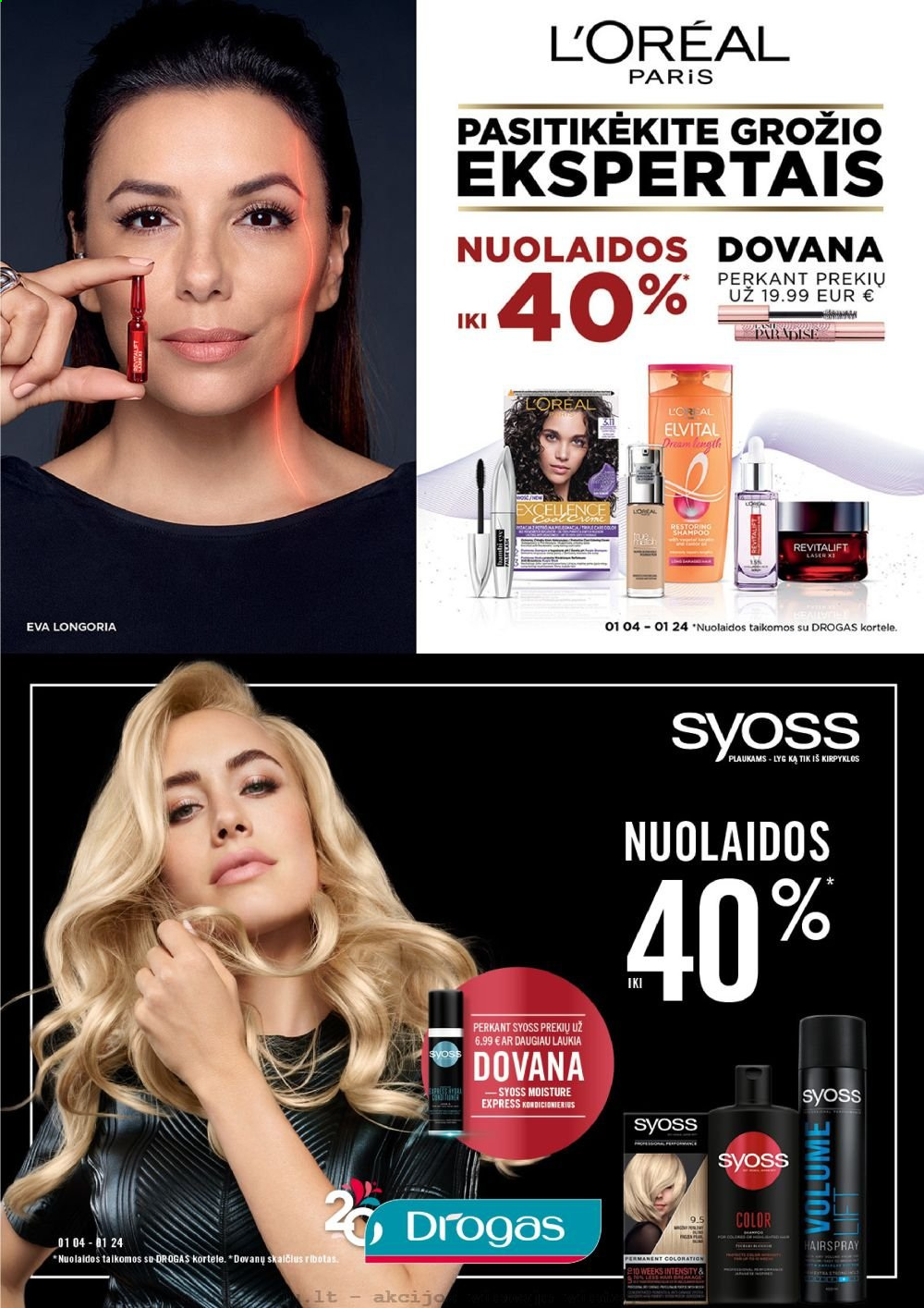 thumbnail - „Drogas“ leidinys - 2021 01 04 - 2021 01 24 - Išpardavimų produktai - L'Oréal, Syoss. 1 puslapis.