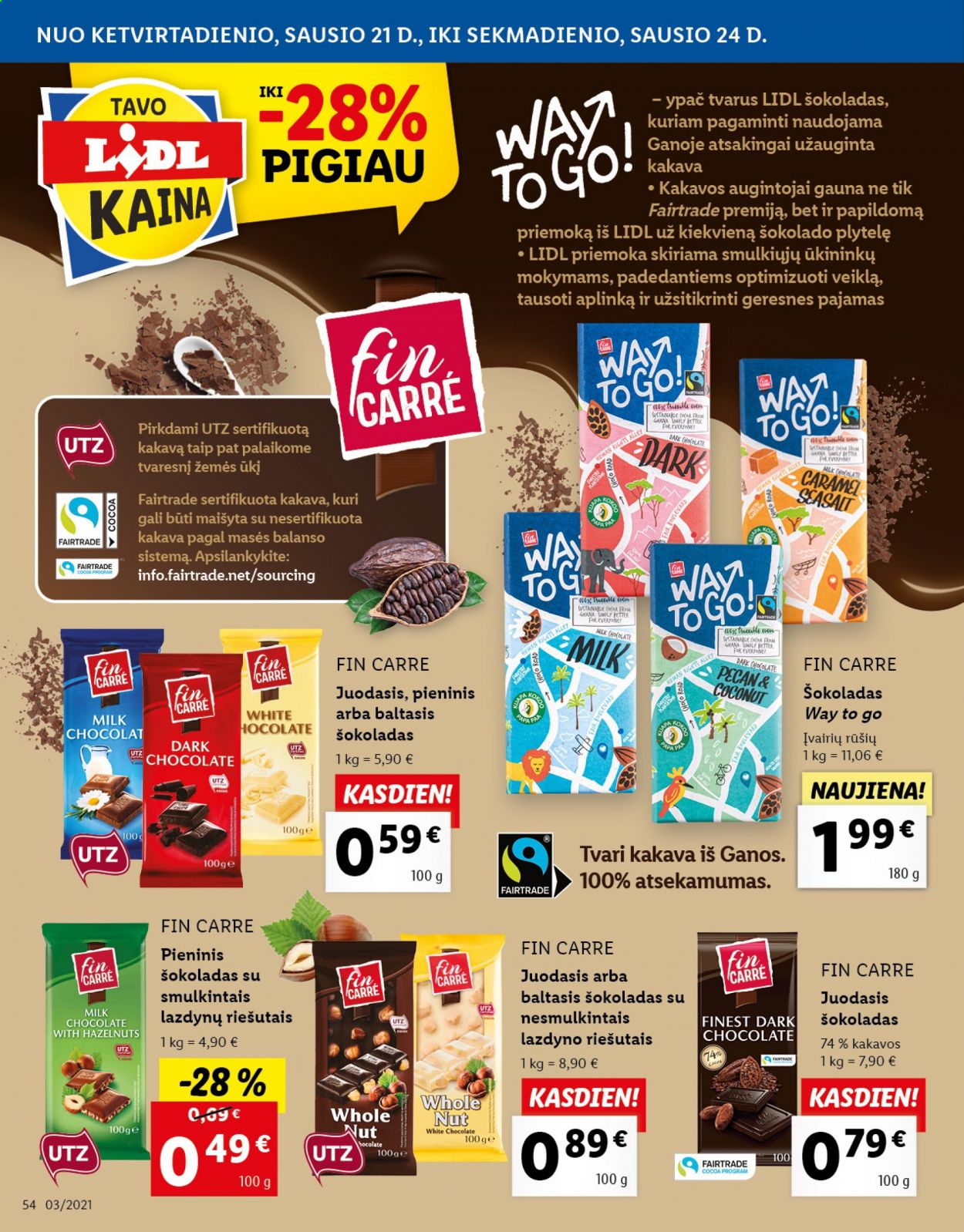 thumbnail - „Lidl“ leidinys - 2021 01 18 - 2021 01 24 - Išpardavimų produktai - šokoladas. 54 puslapis.
