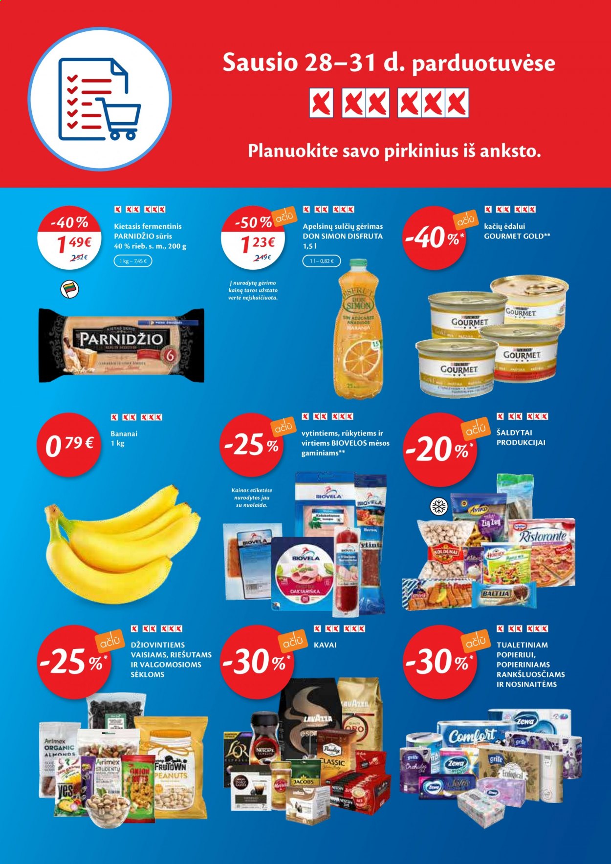 thumbnail - „Maxima“ leidinys - 2021 01 26 - 2021 02 01 - Išpardavimų produktai - bananai, sūris, Jacobs, kačių ėdalui. 32 puslapis.