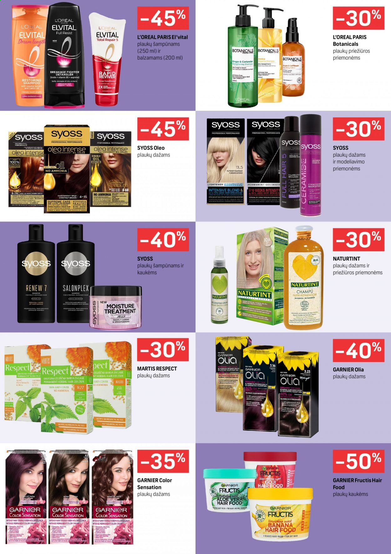 thumbnail - „Drogas“ leidinys - 2021 01 25 - 2021 02 14 - Išpardavimų produktai - Fructis, Garnier Fructis, keratin, L'Oréal, shampoo, Syoss, Garnier, plaukų dažams, plaukų priežiūros priemonėms, aloe vera, Vital. 7 puslapis.