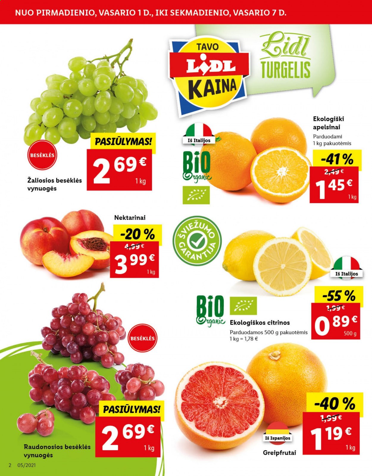 thumbnail - „Lidl“ leidinys - 2021 02 01 - 2021 02 07 - Išpardavimų produktai - greipfrutai, vynuogės, citrinos, nektarinai. 2 puslapis.
