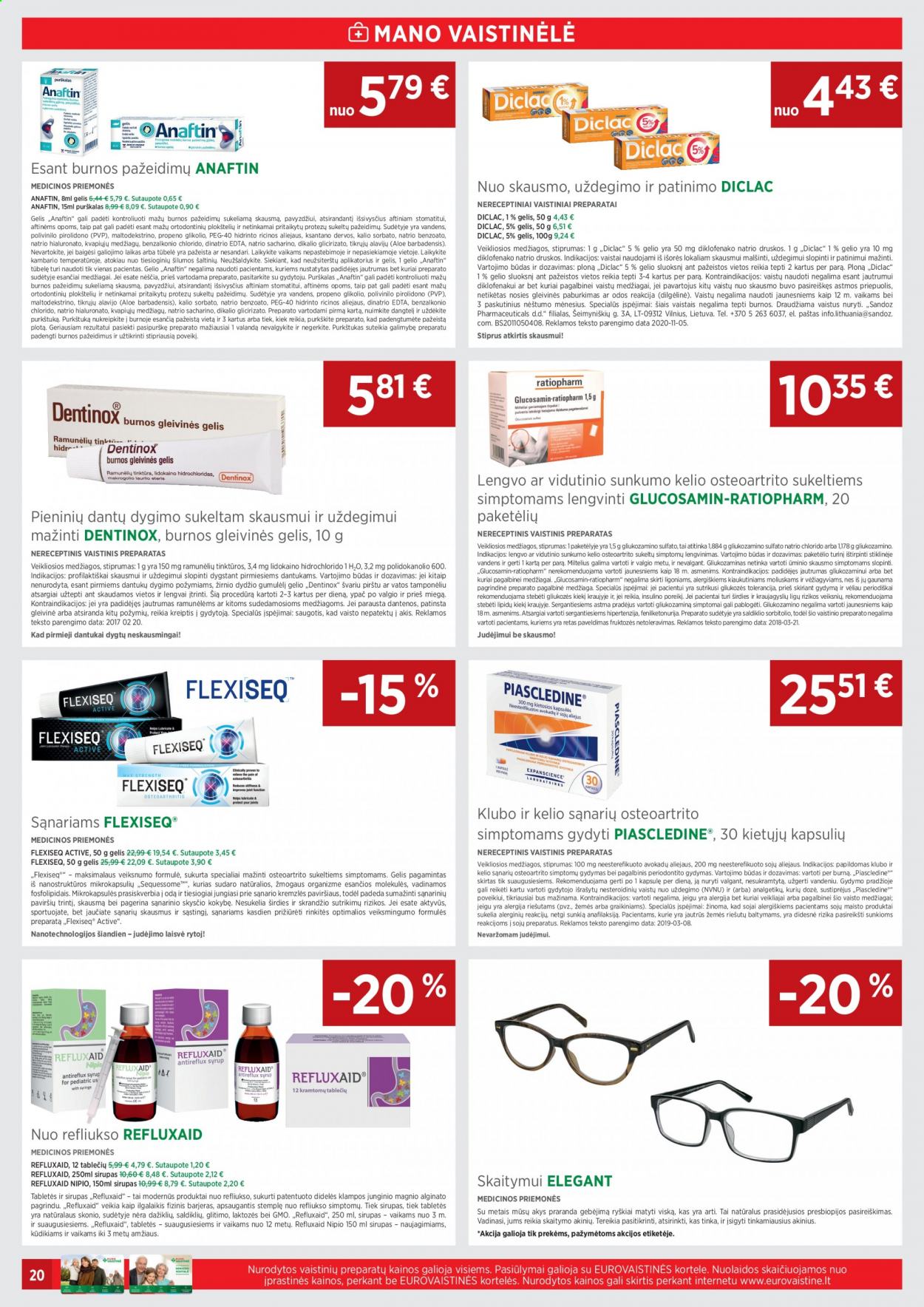 thumbnail - „EUROVAISTINĖ“ leidinys - 2021 02 01 - 2021 02 28 - Išpardavimų produktai - Diclac, Glucosamin, akiniai. 20 puslapis.