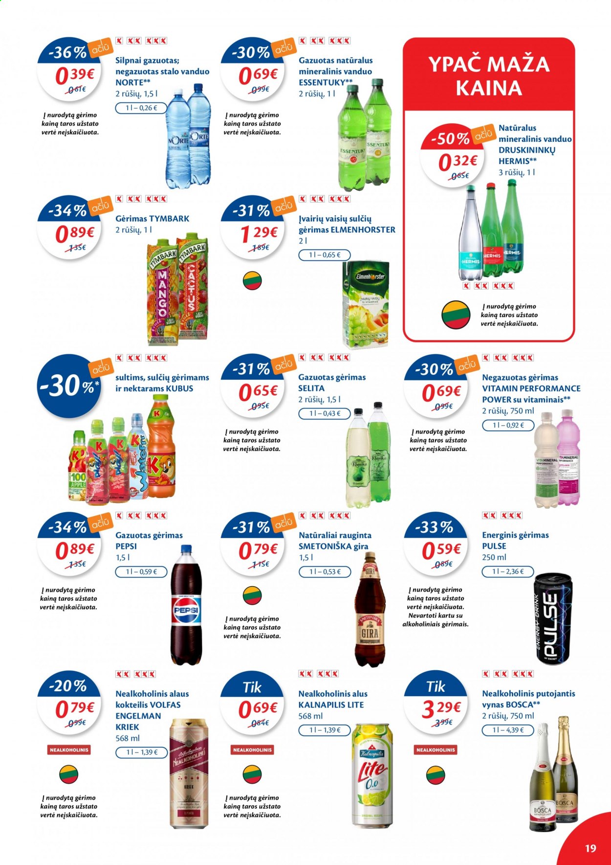 thumbnail - „Maxima“ leidinys - 2021 02 02 - 2021 02 08 - Išpardavimų produktai - energinis gėrimas, Kubuš, Pepsi, vanduo, gira, alus, nealkoholinis alus. 19 puslapis.